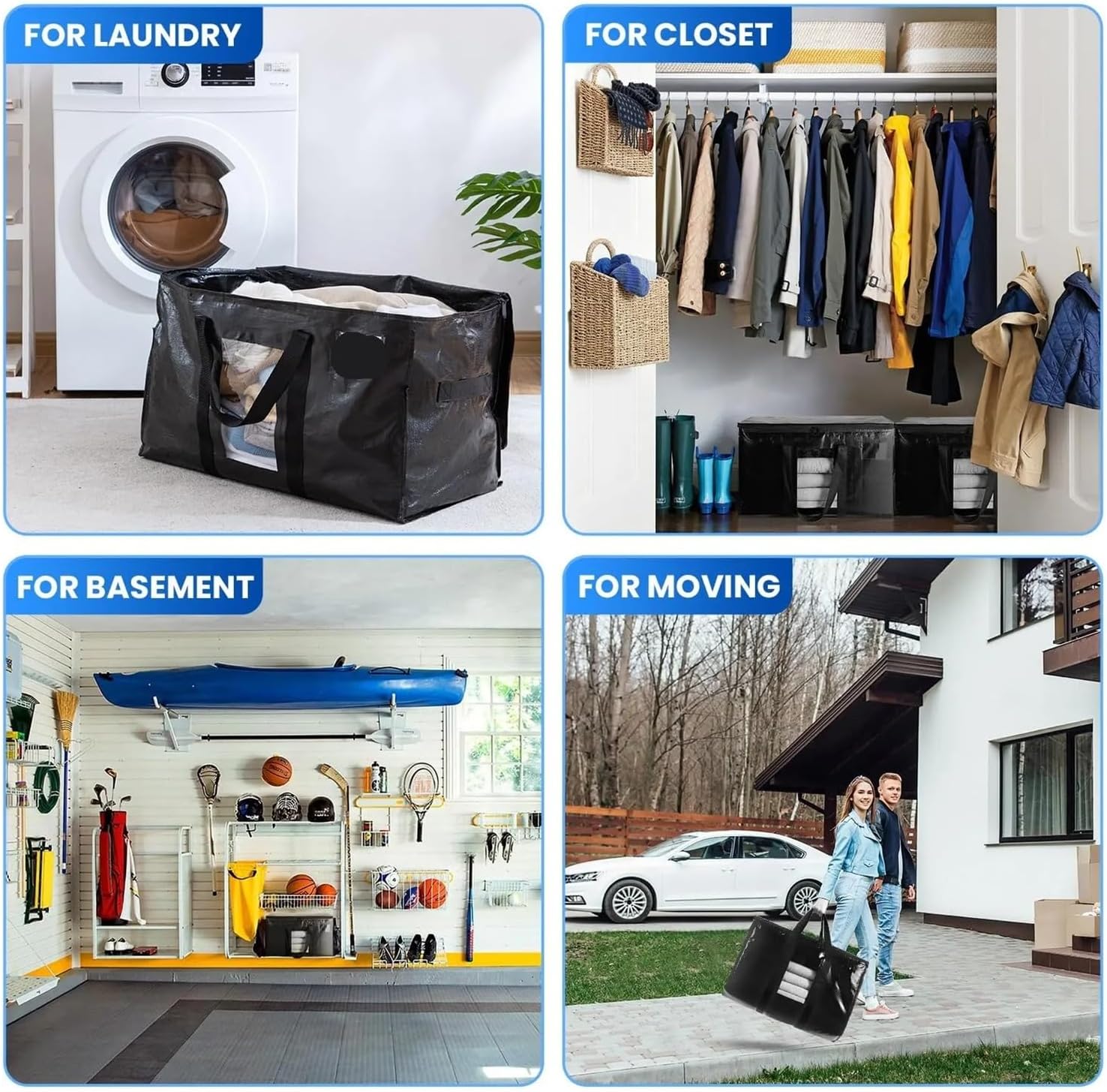 Extra Large Moving Bags 2pcs Heavy Duty Totes For Jacket Storage Storage Bags For Winter Coats Blankets Comforters(2PCS Black)