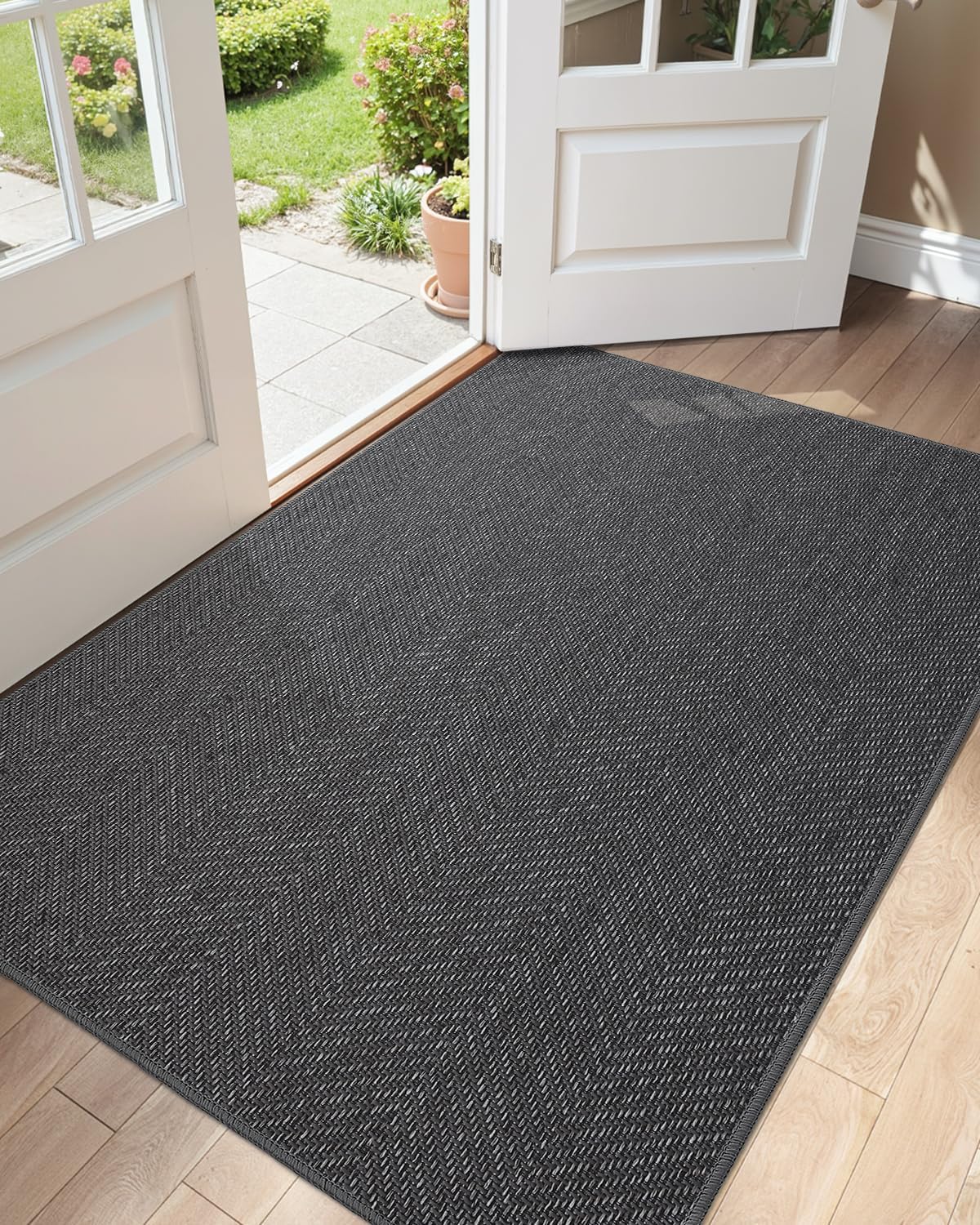 Color&Geometry Ultra Thin Indoor Door Mat 48"x72", Machine Washable Front Door Mat Non Slip, Low Profile Entrance Mat Indoor, Absorbent Carpet for Inside, Entry, Entryway, Dark Grey (FOLD) 4' x 6' (Rectangular) Dark Grey