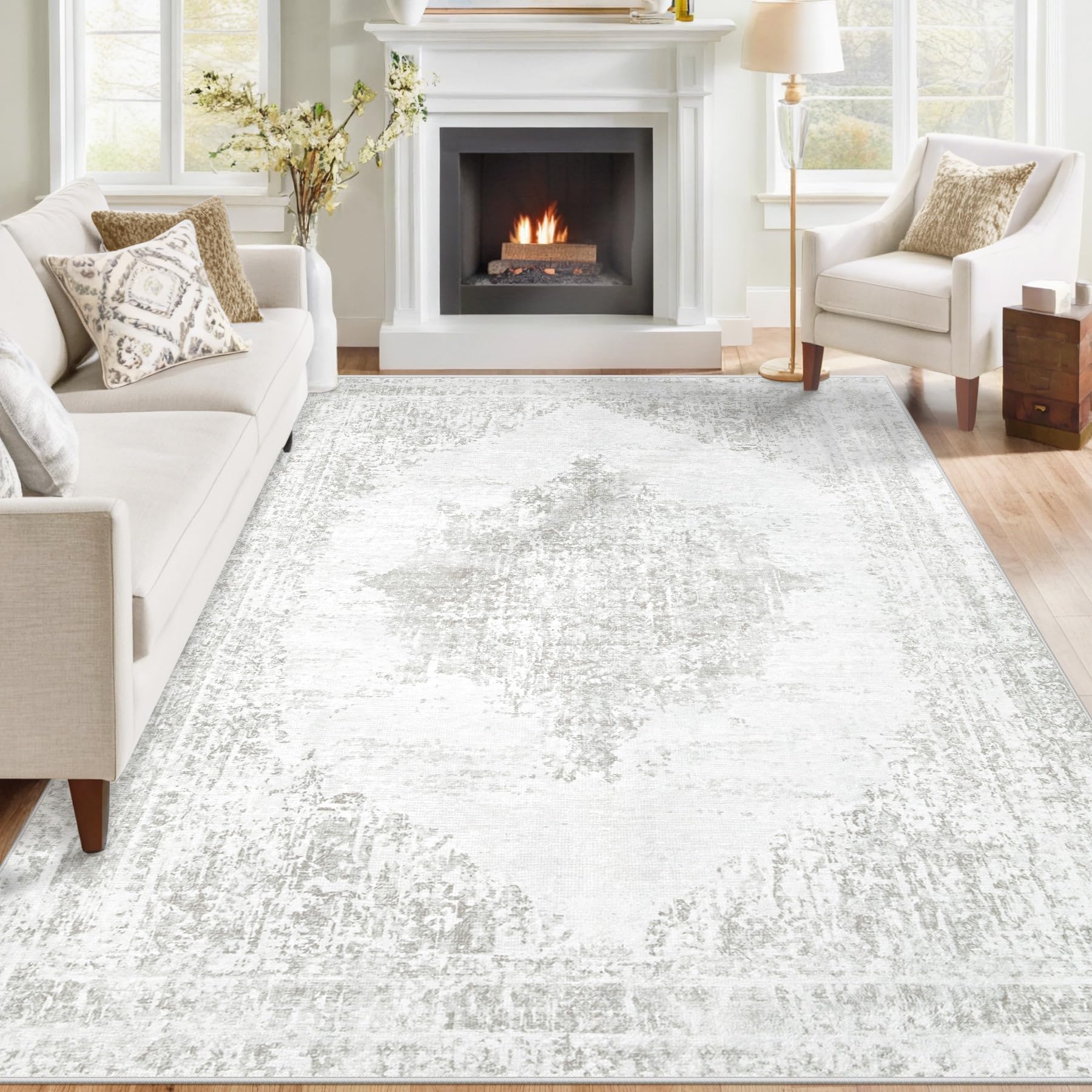 6x9 Area Rugs for Living Room Washable Rug Vintage Rugs with Non-Slip Backing Low Pile Indoor Retro Carpet