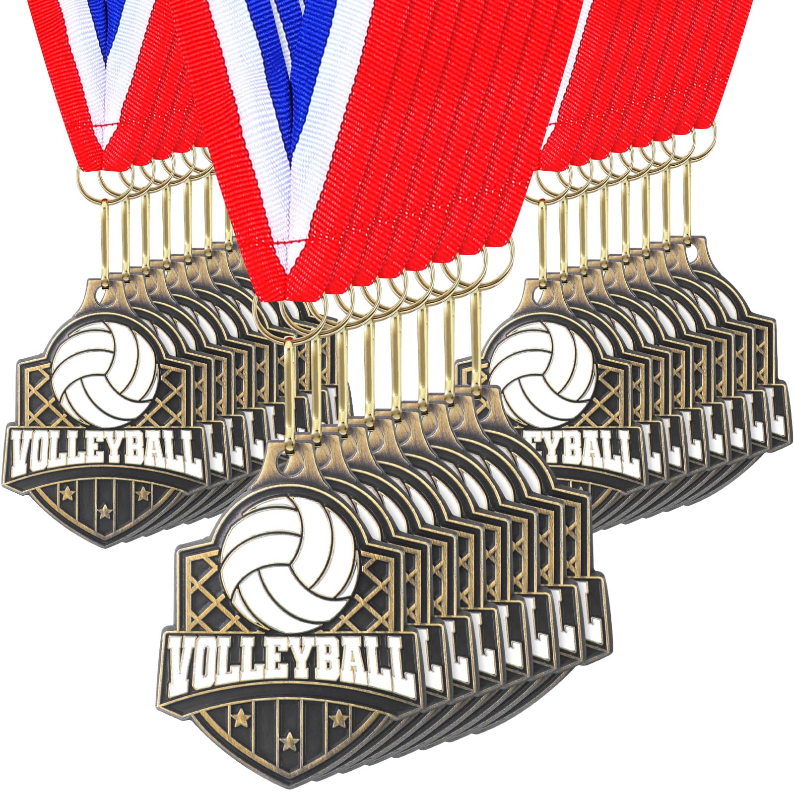 Photo 1 of Tondiamo 24/48 Pcs Award Medals Bulk Gold Medals Bulk with Neck Ribbons 2 Inch Metal Award Trophies for Sports Party Team Tournaments Match Participation Winner Prizes Gift(24 Pcs,Volleyball Medal)