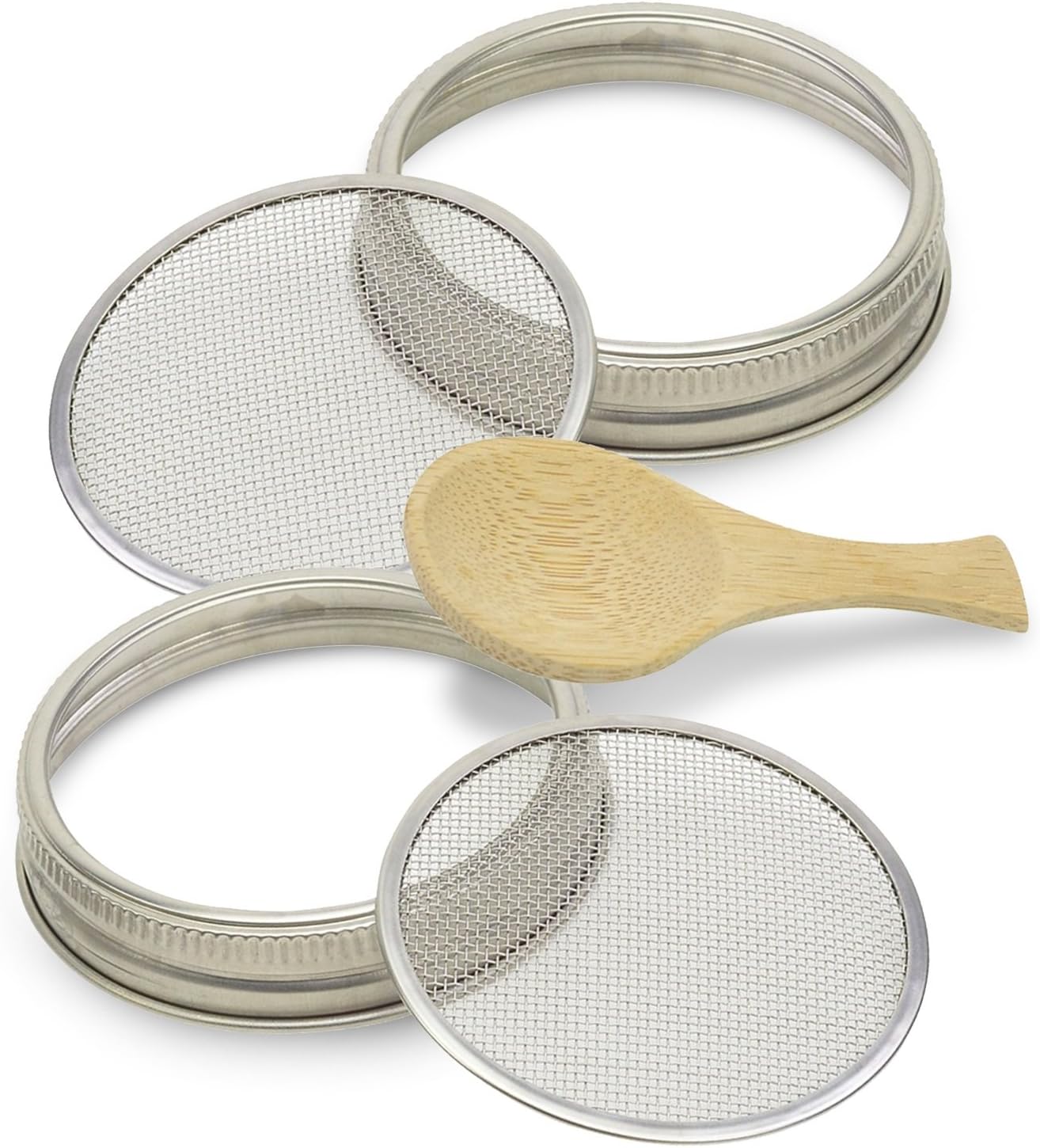 HPILISH Elan Products Sprouting Lids Plus a Bonus Organic Bamboo Spoon. Pure Stainless Steel Seed Sprouter Screens and Rings Turn Your Wide Mouth Mason Canning Jar Into DIY Sprouting Kits (2 Sets).