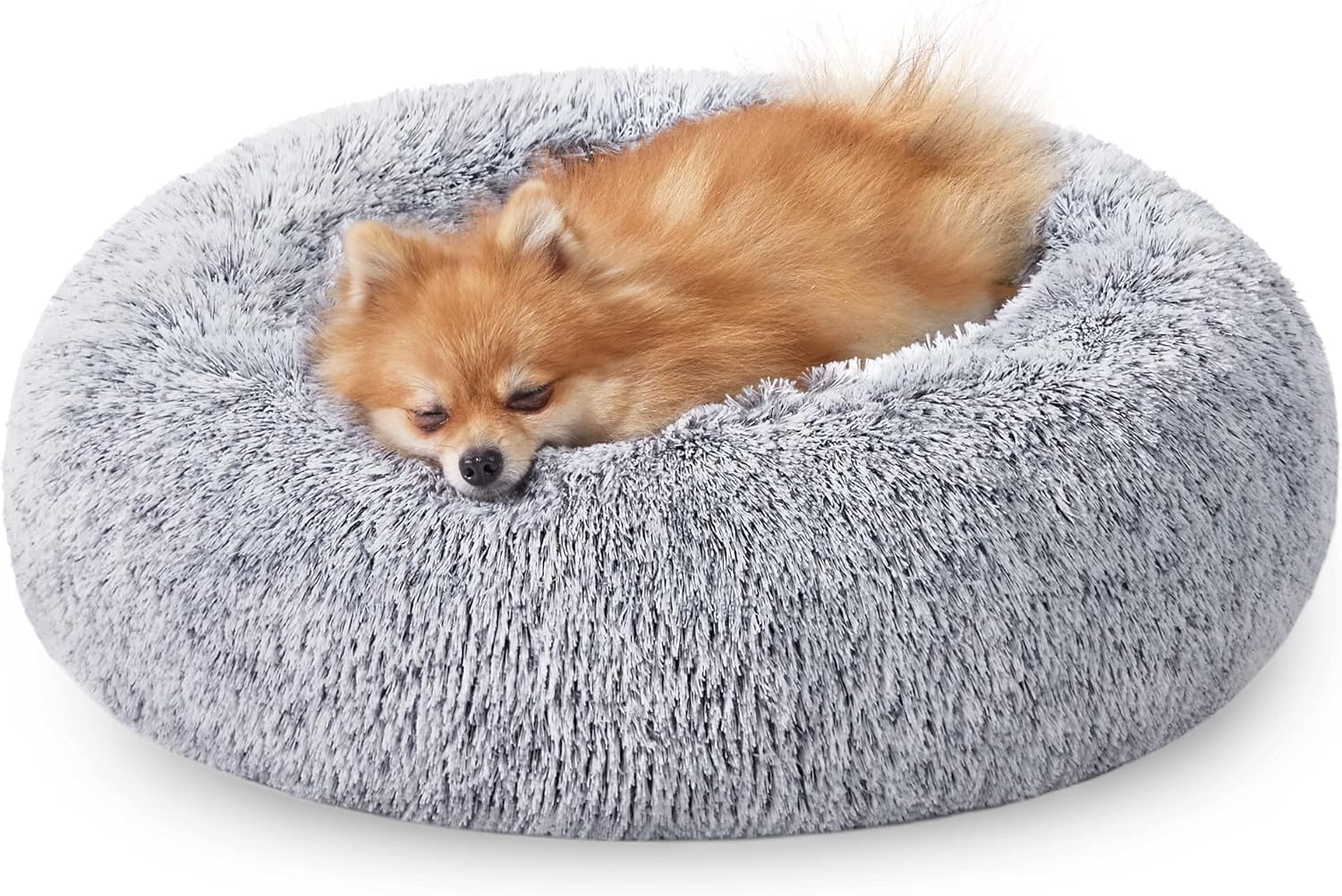 JOLLYVOGUE Calming Dog & Cat Bed for Small Dogs, Anti-Anxiety Donut Cuddler Cozy Soft Round Bed with Anti-Slip Bottom, Fluffy Faux Fur Plush Cushion Beds for Small Medium Dogs (20″)
