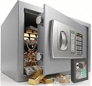 KESSER® Elektr. Tresor | 31x20x20cm | LED-Anzeige | Elektronischer Safe | Doppelbolzenverriegelung | Wandtresor | Montagematerial | Möbeltresor | Innenbeleuchtung, Panzerschrank Zahlenschloss Silber
