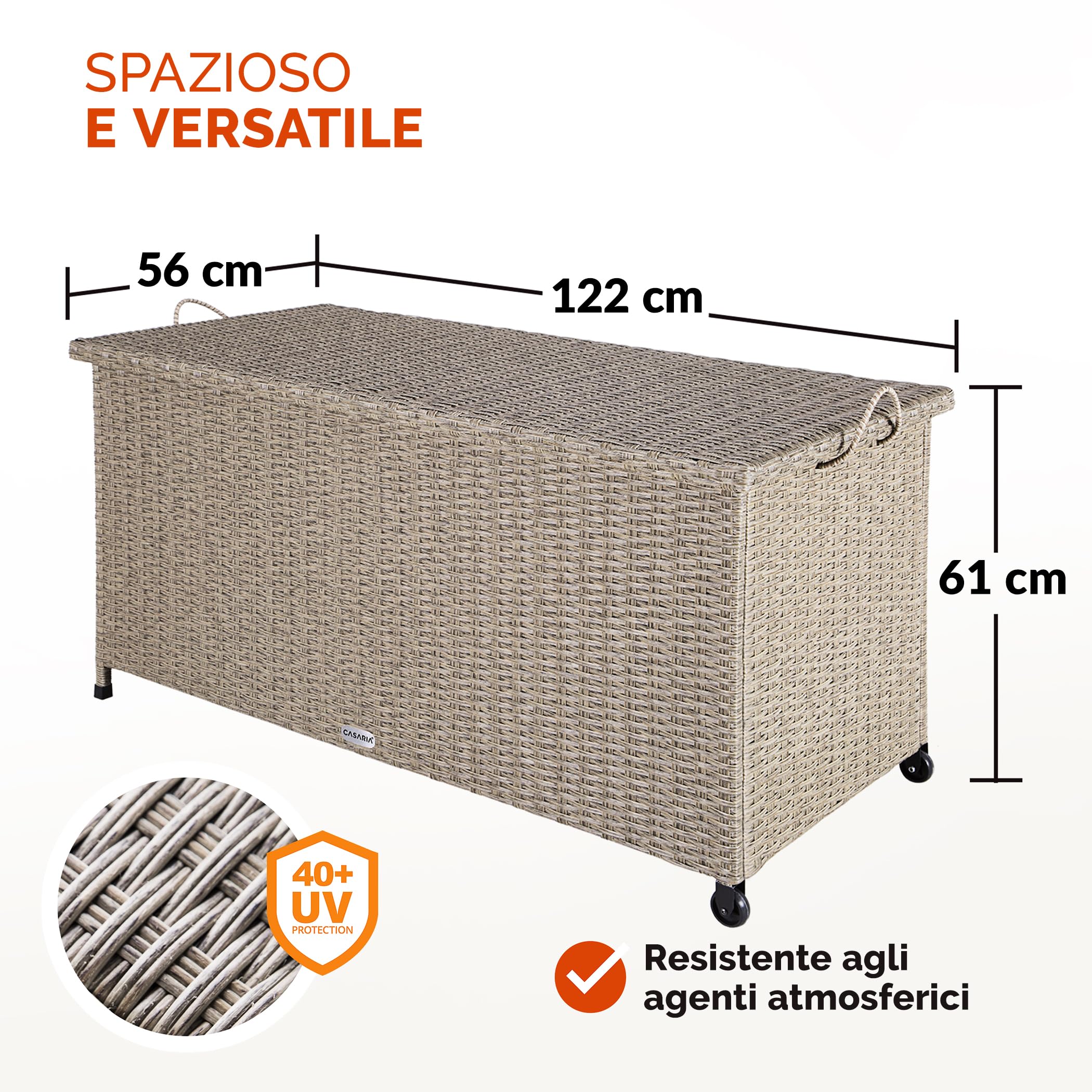 Casaria® Baule Giardino XXL 117x53x60cm Ruote 270L Salvaspazio Impermeabile Resistente Cassettone Contenitore Esterno
