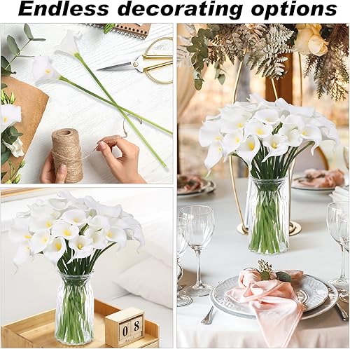 Miniatura 5 de Jexine 40 flores artificiales de lirio blanco de 13 pulgadas, ramo de boda, flores de látex artificiales de tacto real para decoración del hogar,