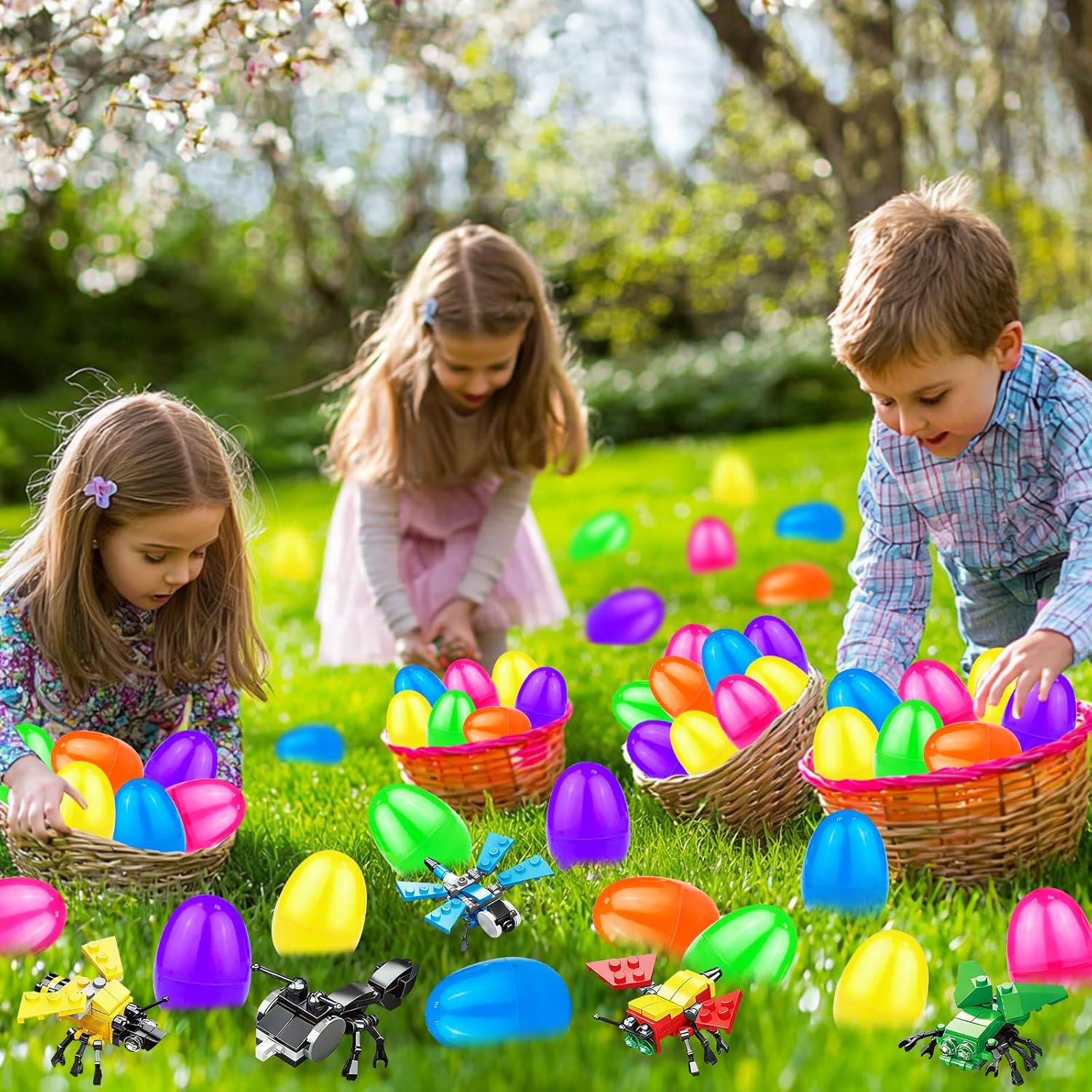 12 Pack 3" Large Easter Eggs Filled Stem Building Toys Easter Basket Essential 6 in 1 Transform Insect Building Blocks Basket Stuffers Filler Gifts for Kids Toddlers Boys Girls Eggs Hunt Party Favor - Image 5