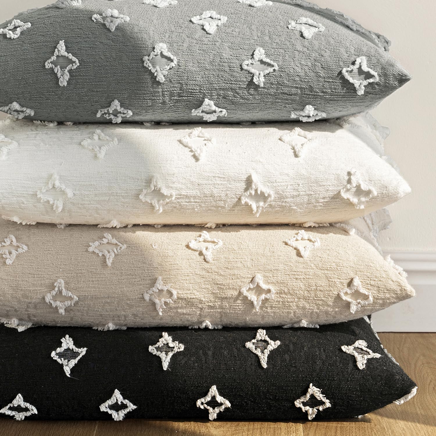 MIULEE Set of 2 Decorative Throw Pillow Covers Rhombic Jacquard Pillowcase Eruo Sham Large Spring Soft Square Cushion Case for Cute Couch Sofa Bed Bedroom Living Room, 24x24 Inch, White