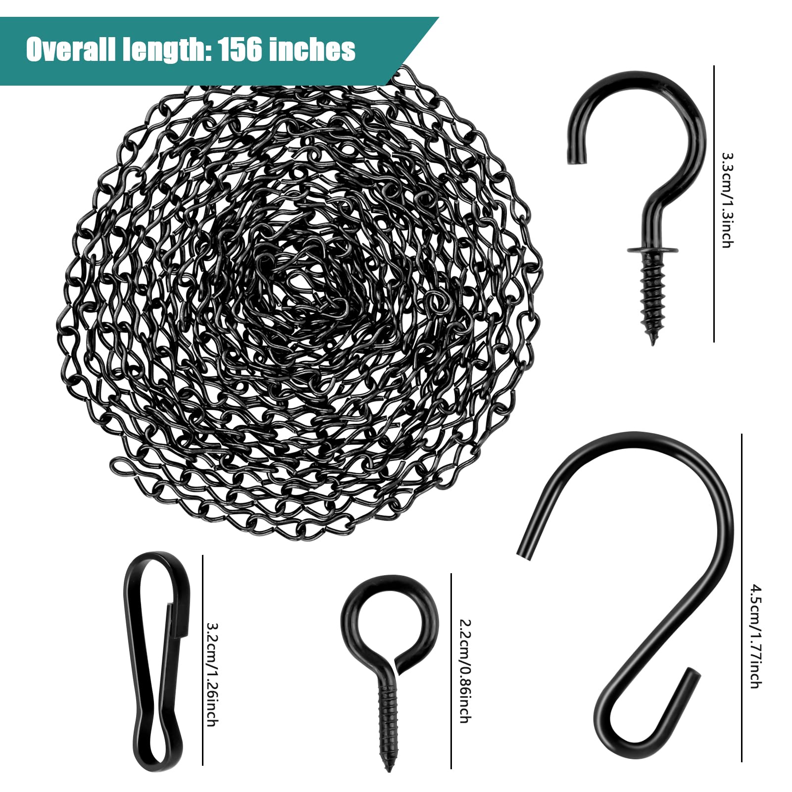 4 catene per cesti da appendere, colore nero, 3 punti, 39 cm