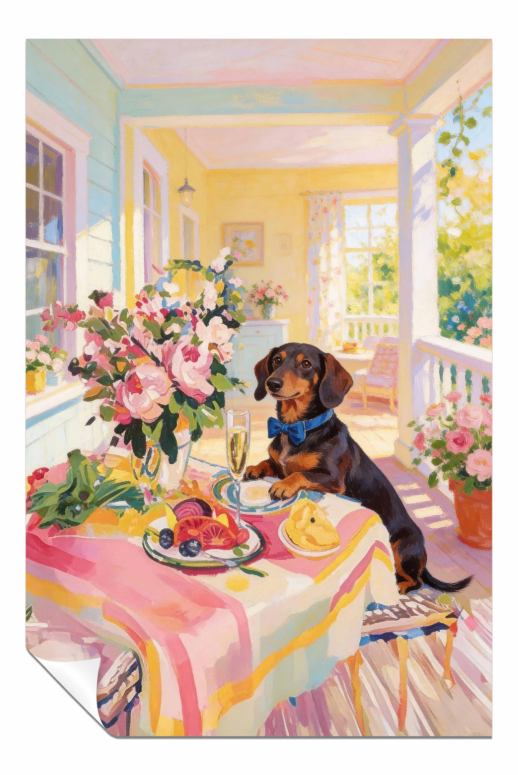 Dachsund With Champagne Art Print Maximalist Dog Poster, Pet Memorial Unframed Poster Print, Pictures for Home Walls, Bedroom, Living Room & Bathroom Decor 46x31cm (18x12in)