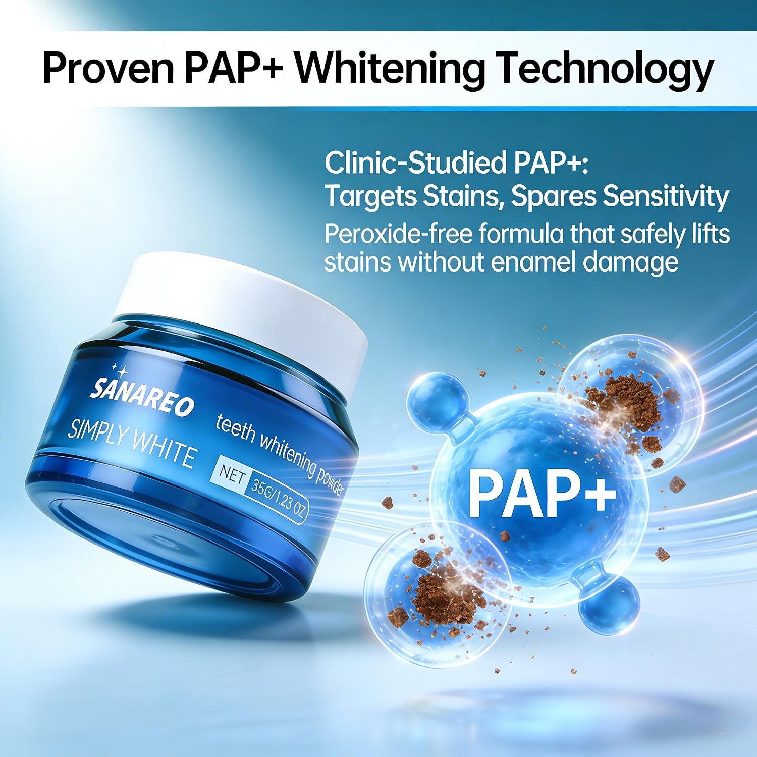 Hydroxyapatite Teeth Whitening Powder - Gentle Whitening Formula with Pap No Sensitivity Toothpaste, Enamel Safe Powder for Removing Coffee, Tea, Food, Wine Stains(1PC/1.23 oz)