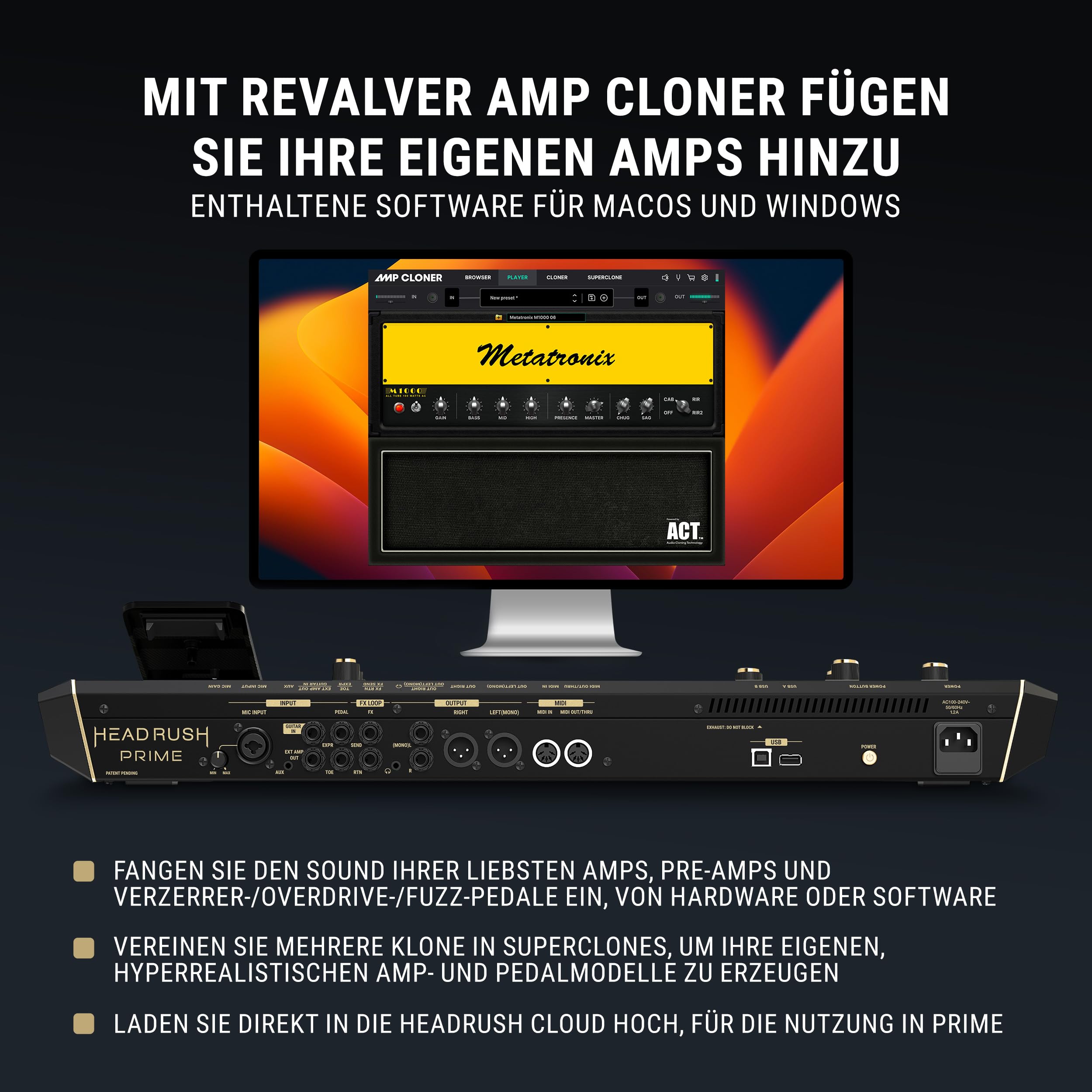 HeadRush Prime - Gitarren und Vocal Multi-Effekt-Pedal, Modelling-Prozessor mit Amp Cloner, Antares Auto-Tune, WLAN, Touchscreen, Looper und Bluetooth