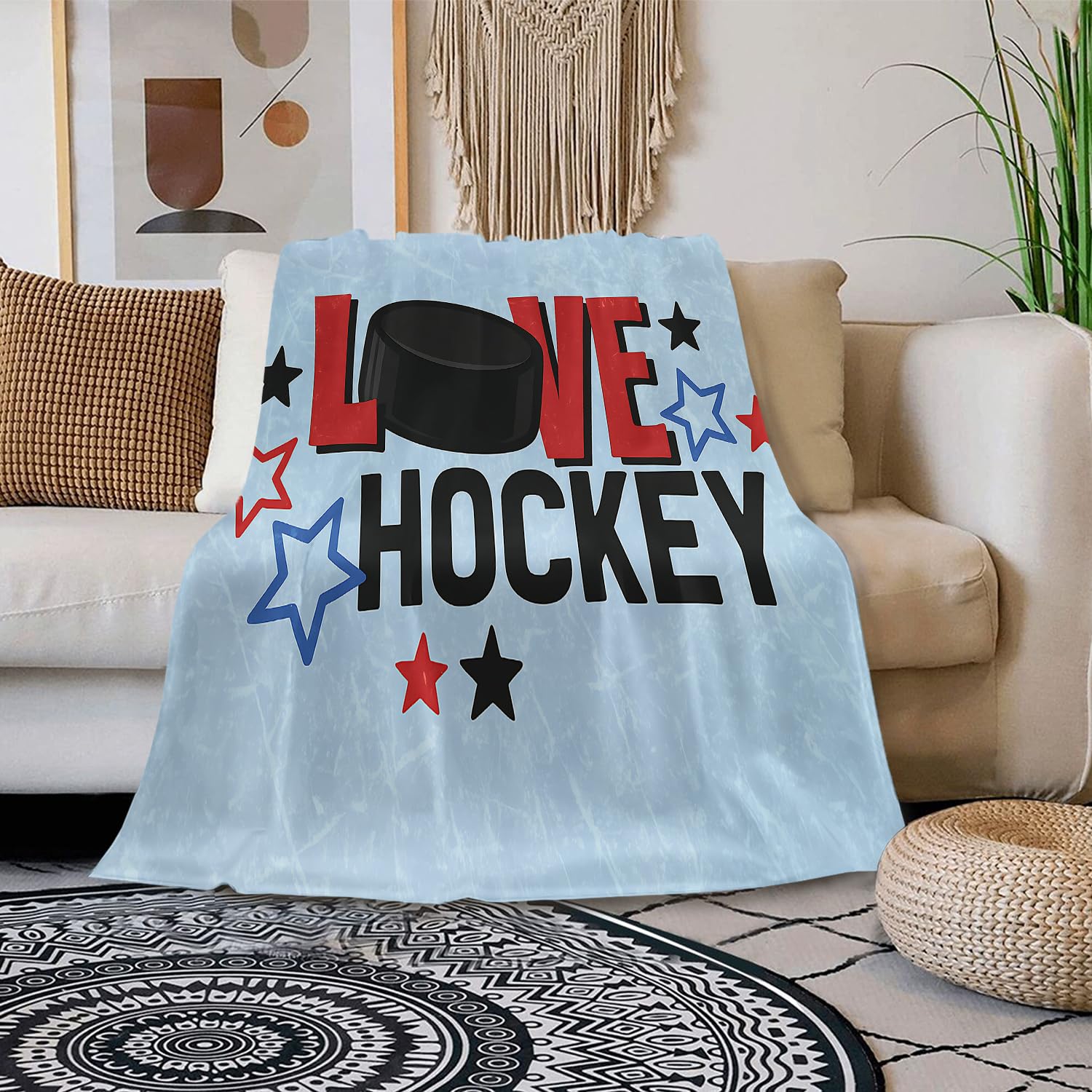Hockey Fleece Blanket for Kids and Adults – Soft Lightweight Ice Hockey Throw Blanket – Cozy Sport Themed Blanket Hockey Gifts for Boys, Girls, Teens, Hockey Players & Fans (Hockey-D, 51'' x 59'')