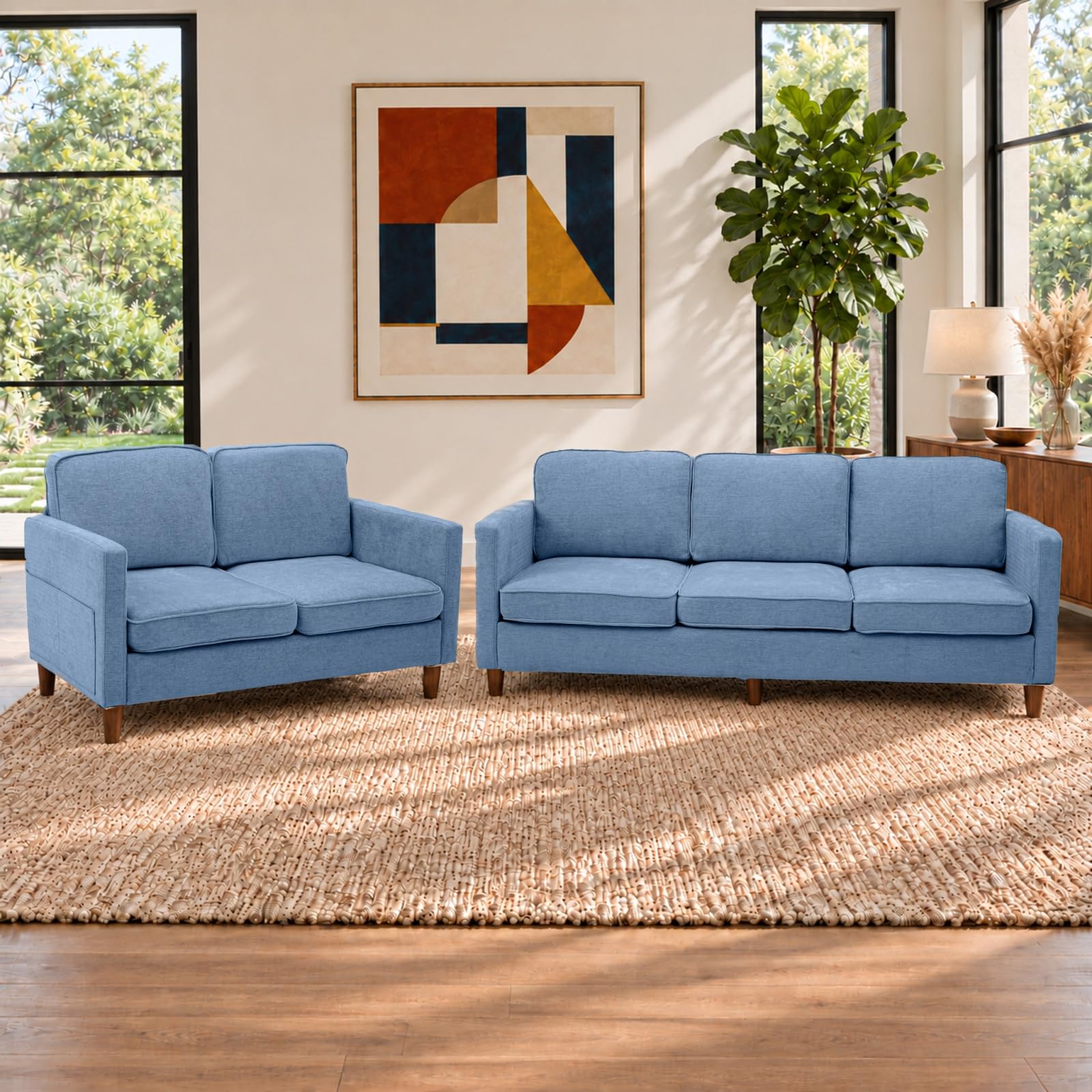 Kingfun Couch Set for Living Room, 3 Seater Chenille Sofa and Loveseat