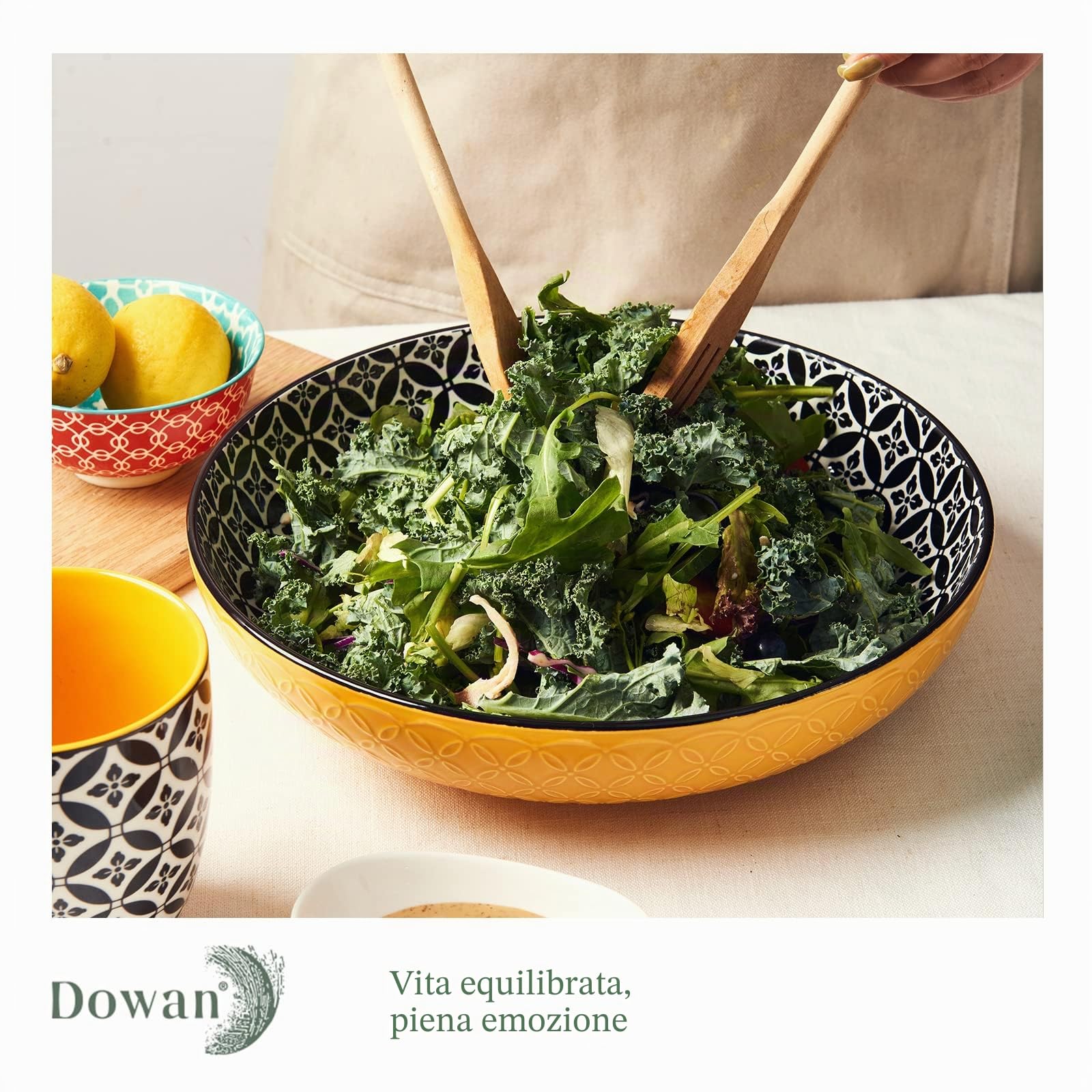 DOWAN Grandi Piatti da 29 cm, Ciotole Grandi da 2,9 Qt per Intrattenere a Thanksgiving e Natale, Ciotole da Servizio in Ceramica per Insalate, Frutta, Pasta, Colori Brillanti | 2 Pezzi