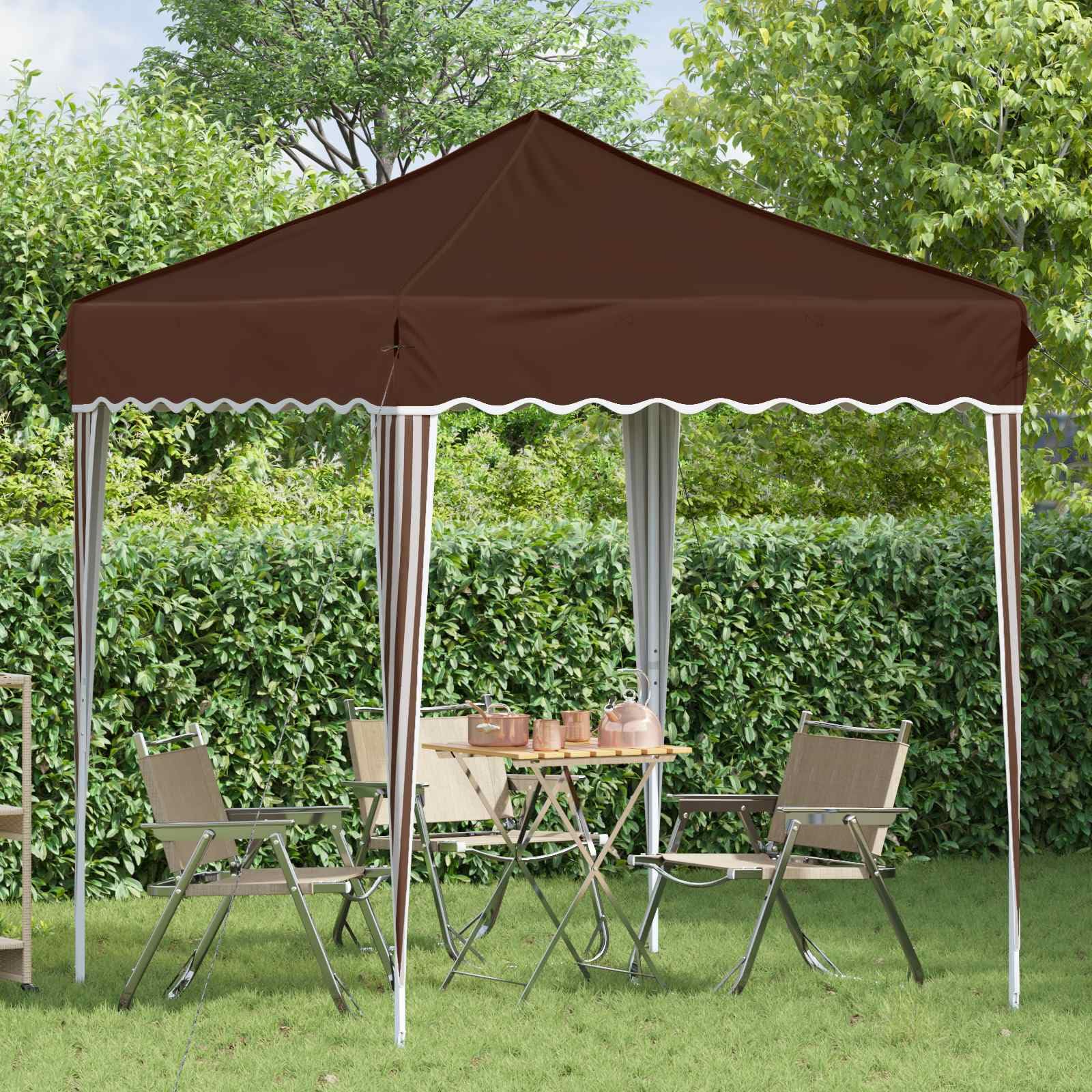 Namiot imprezowy Pop-up, brązowy, 195 x 195 x 245 cm, składany pawilon do ogrodu, na taras, kemping, festiwal, wesele, grillowanie i imprezę w ogrodzie, ze stabilną ramą stalową i materiałem