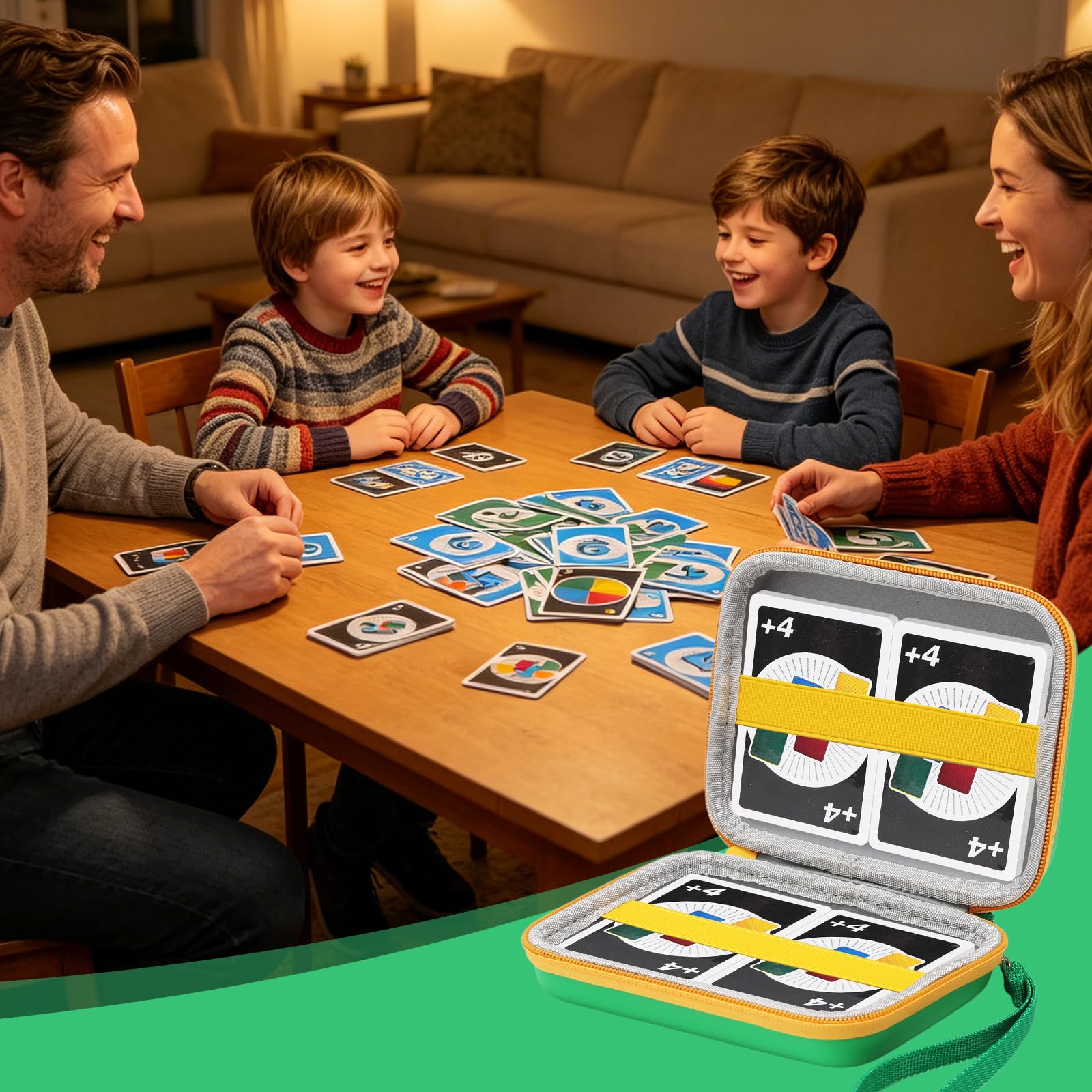 Playing Card Case, UNO Card Game Case Holder Holds up to 300+ Game Cards, Green, 15*12*5cm/5.9*4.7*1.97 inches - Image 2