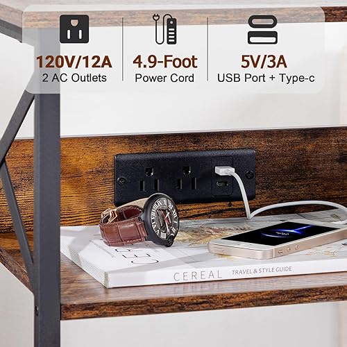 Miniatura 3 de AMHANCIBLE HETCD01BR-1 - Soporte para tocadiscos con estación de carga, soporte para tocadiscos con armario de almacenamiento, mesa auxiliar de 3