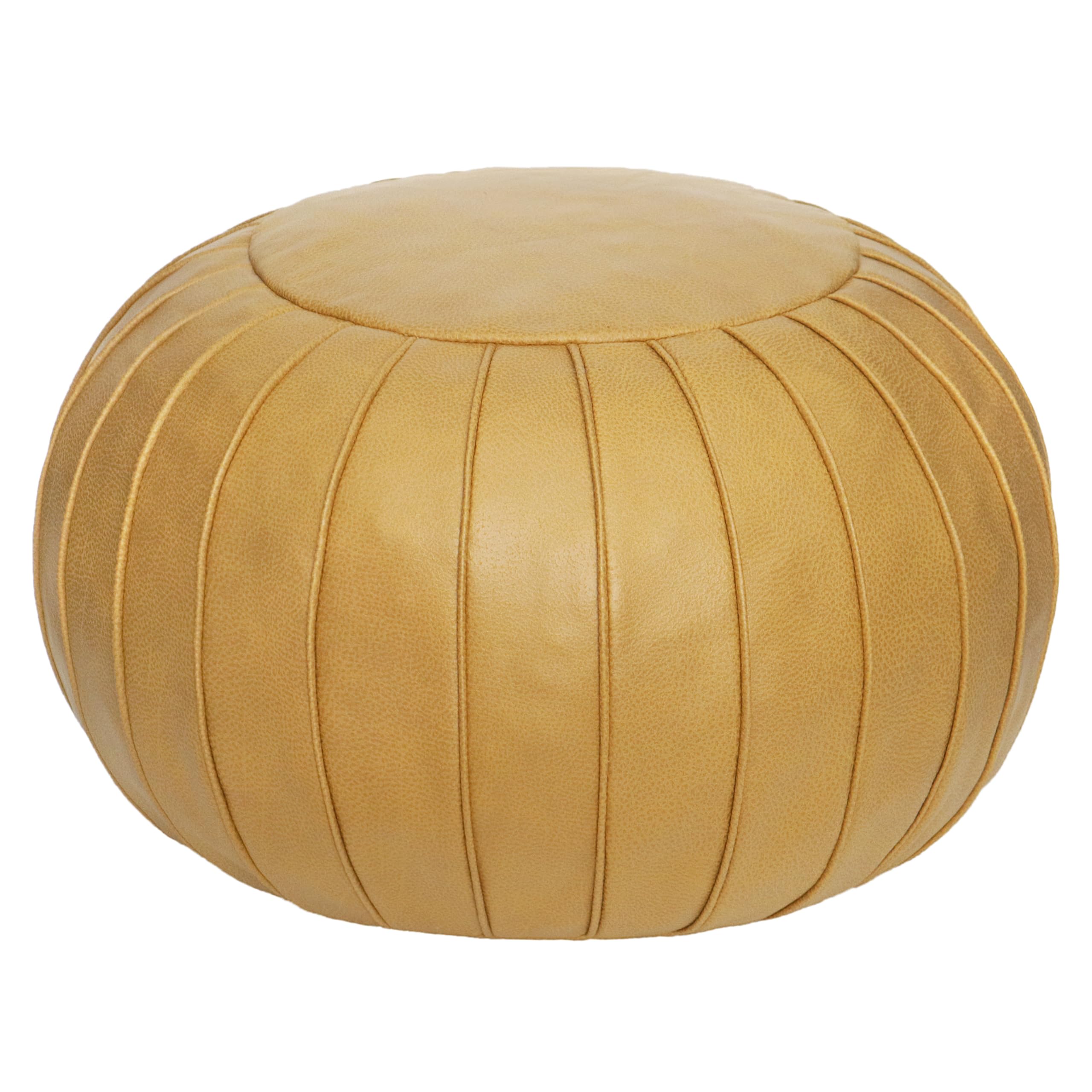 Thgonwid Handmade Storage Pouf Ottoman Foot Stool - Faux Suede Round Floor Cushion 21.6"x13" for Living Room, Bedroom, Wedding Decor, Unstuffed (Yellow)