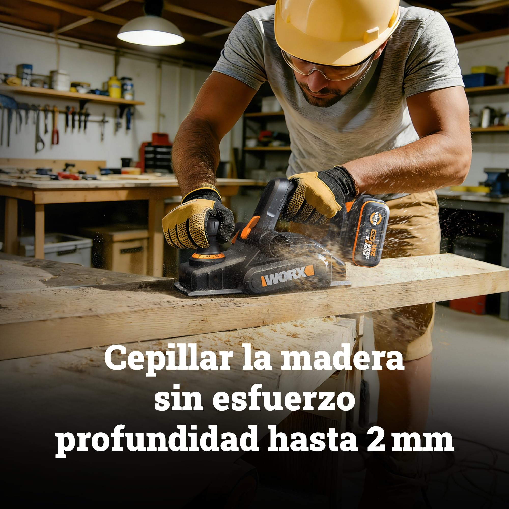 WORX WX620.9 Cepillo Eléctrico Brushless 20V 82mm, sin Batería | Profundidad 2mm, rebaje 8mm, 15.000 rpm, placa aluminio, ranuras V bisel, expulsión virutas ambos lados, PowerShare
