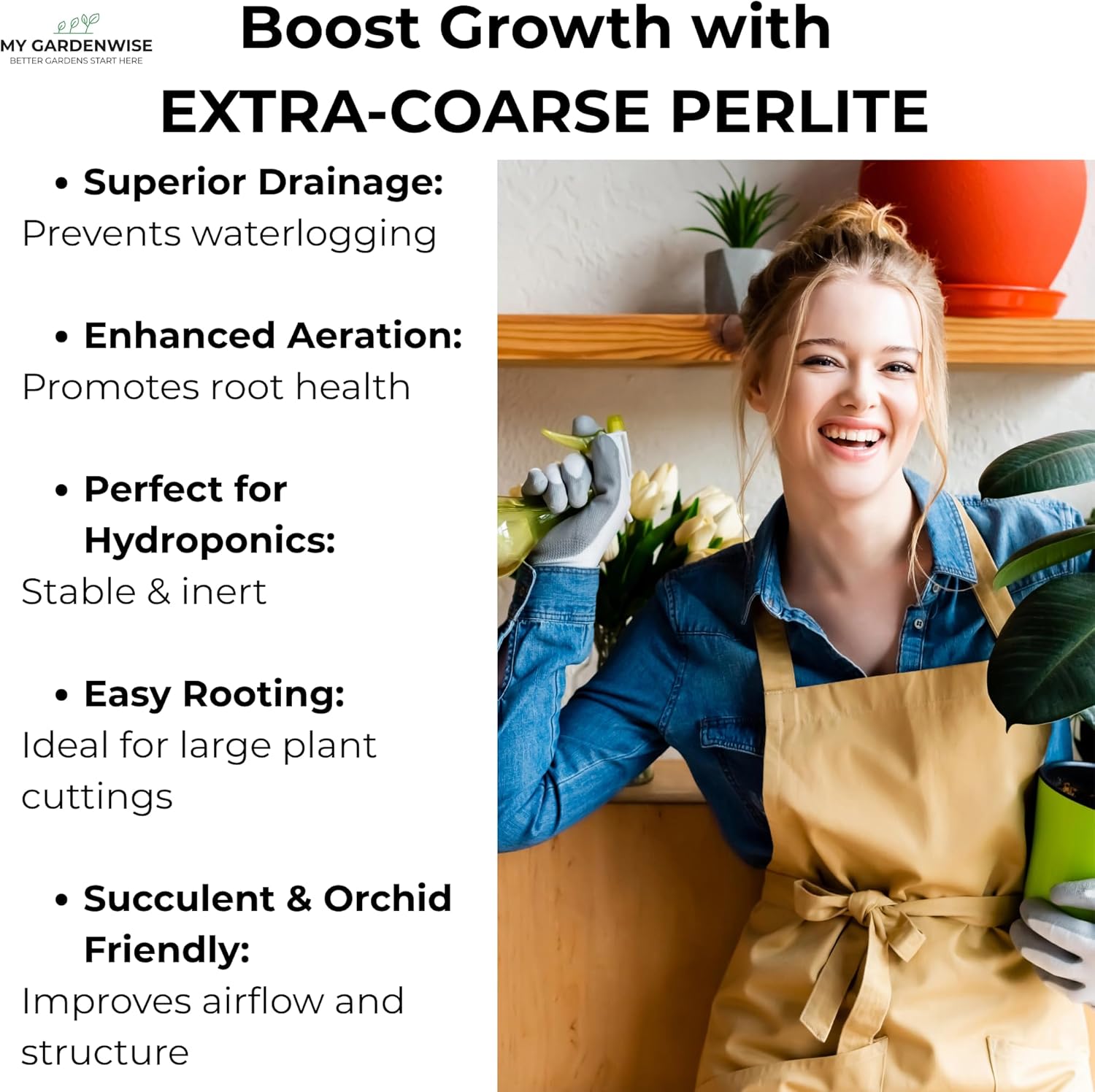 GARDENWISE Perlite for Plants, Extra Coarse Grade 4 Horticultural Perlite, Organic Perlite for Gardening Indoor & Outdoor, Made in USA (15 quarts)