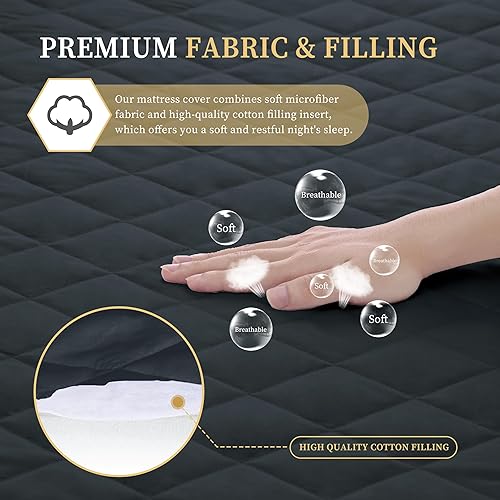 Miniatura 5 de Funda acolchada para colchón tamaño matrimonial, protector de colchón impermeable, bolsillo profundo elástico que se adapta a hasta 18 pulgadas,