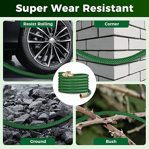 Miniatura 7 de Manguera de jardín mejorada de 50 pies, manguera no expandible, manguera de agua flexible resistente a las torceduras con tela de alta densidad,