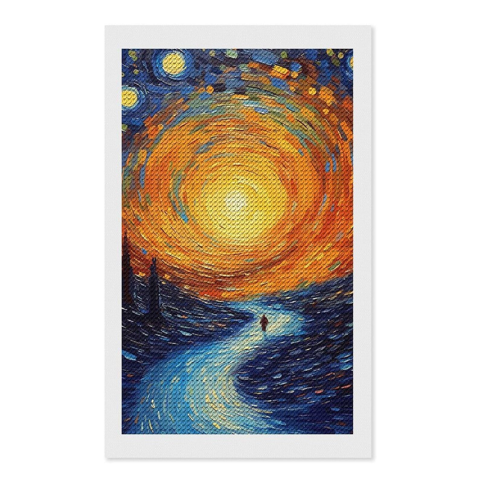 Junmoney Psychedelic Painting Full Drill Diamond Painting Kit 12"x20", for Teens, Calming Craft to Unwind, Home Wall Decor, Christmas Gift