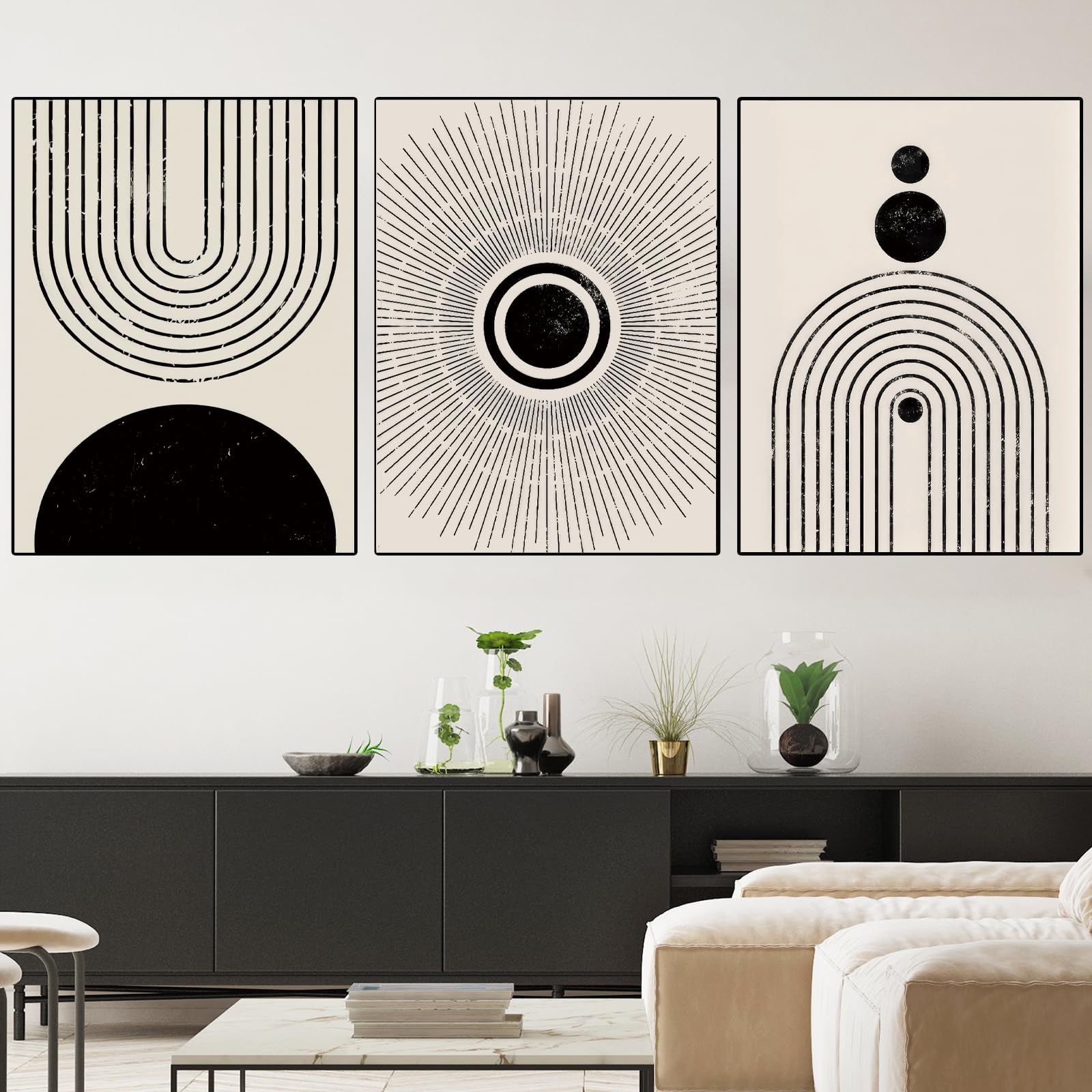 WZXGHE Cuadros Abstractos Lienzo, Cuadros Geométricos Abstractos en Blanco y Negro, Moderno Póster de Pared Salón Dormitorio Decoración Póster, Sin Marco (A, 3 x 50 x 70 cm)