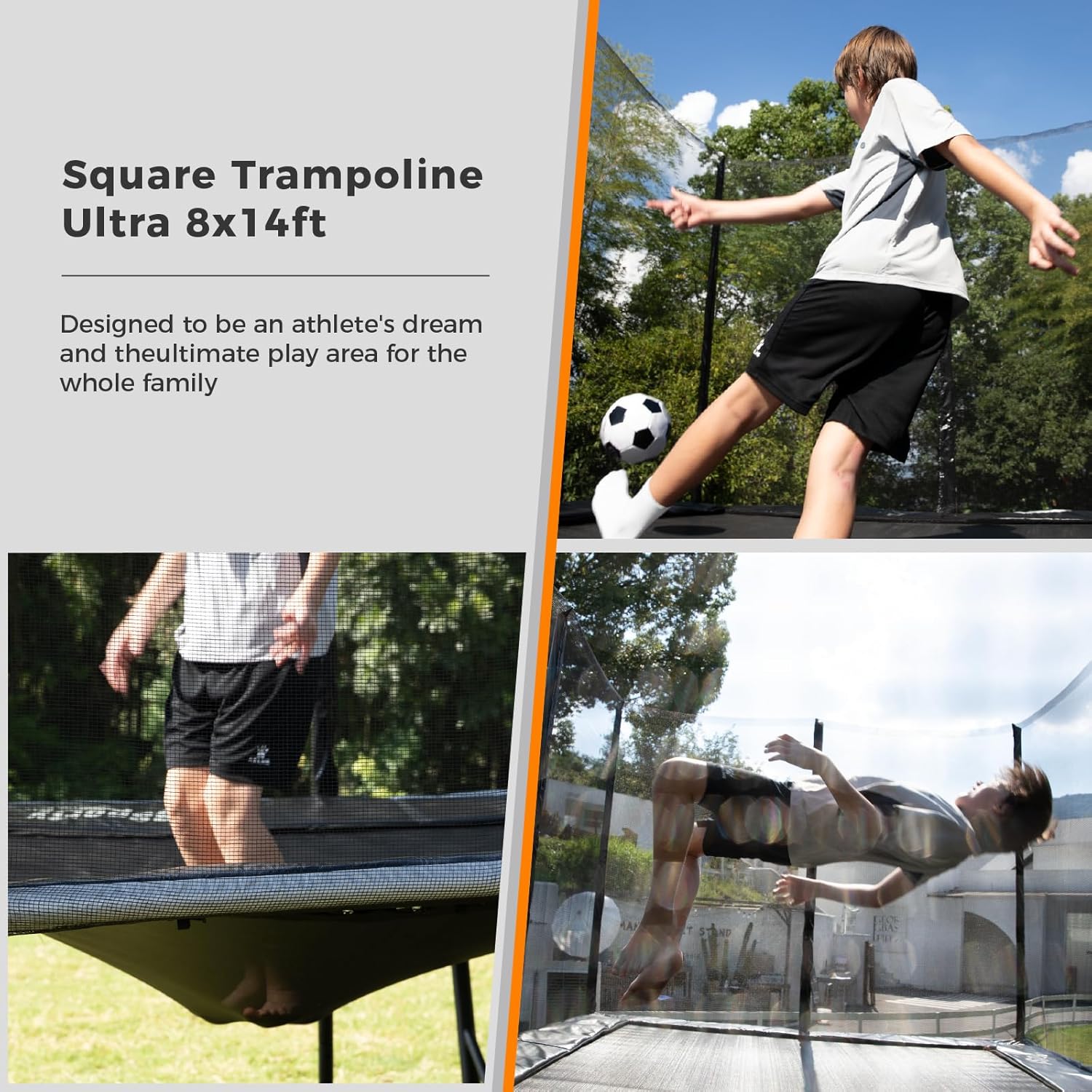 Ultra Rectangle Trampoline 8X14FT 2200LBS Weight Capacity Outdoor Square Gymnastics Heavy-Duty Trampolines with Full-Wrap Net Enclosure for Kids Adults