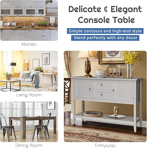 Miniatura 5 de Giantex Aparador de buffet, armario de almacenamiento de madera, mesa consola con estante de almacenamiento, 2 cajones y armarios, muebles de sala