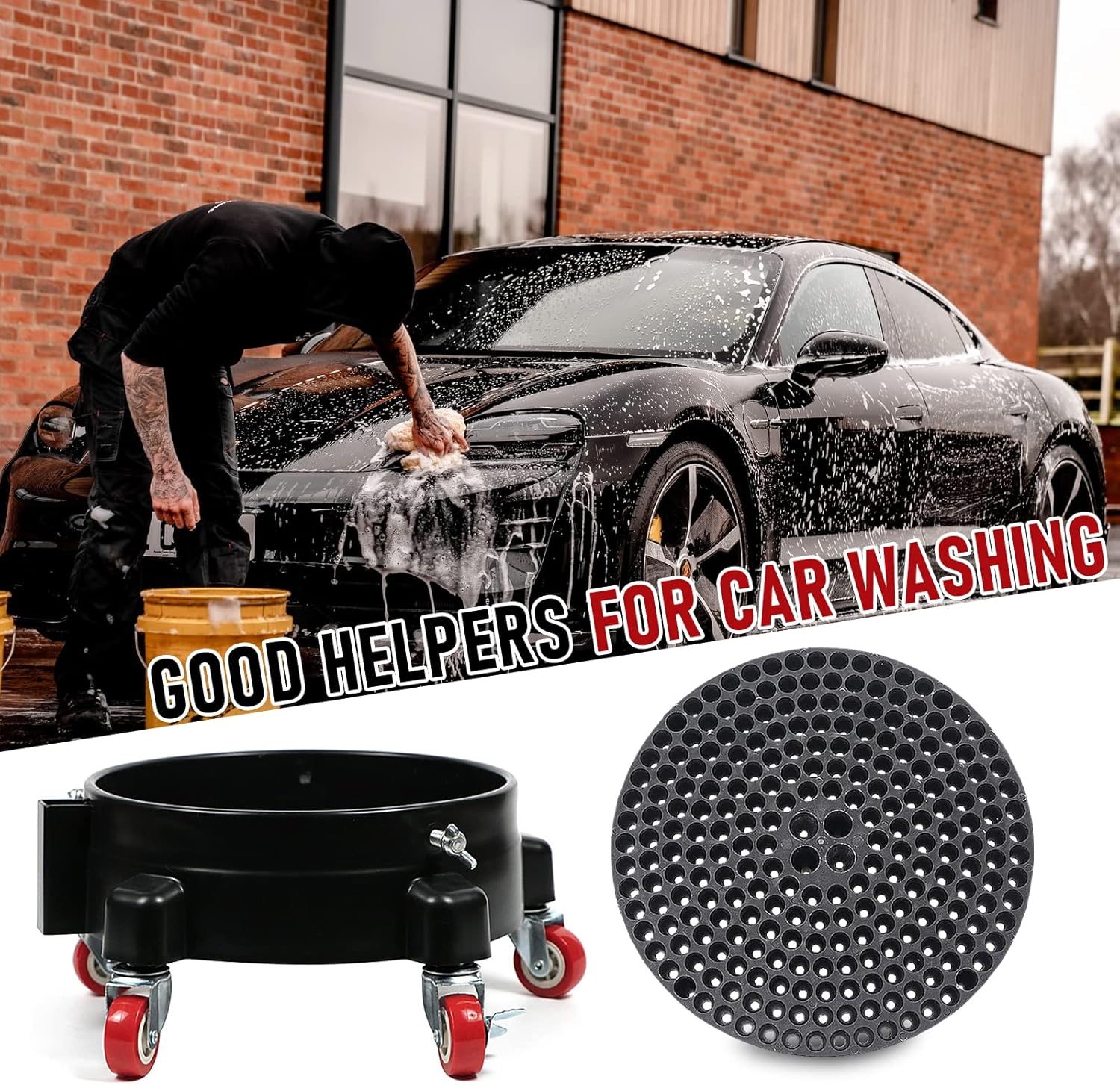 5 Gallon Bucket Dolly with Grit Trap,Removable Rolling Car Wash Buckets with 360 Degree Wheels,11.5'' Car Washing Bucket Organizer Detailing Smoother Maneuvering