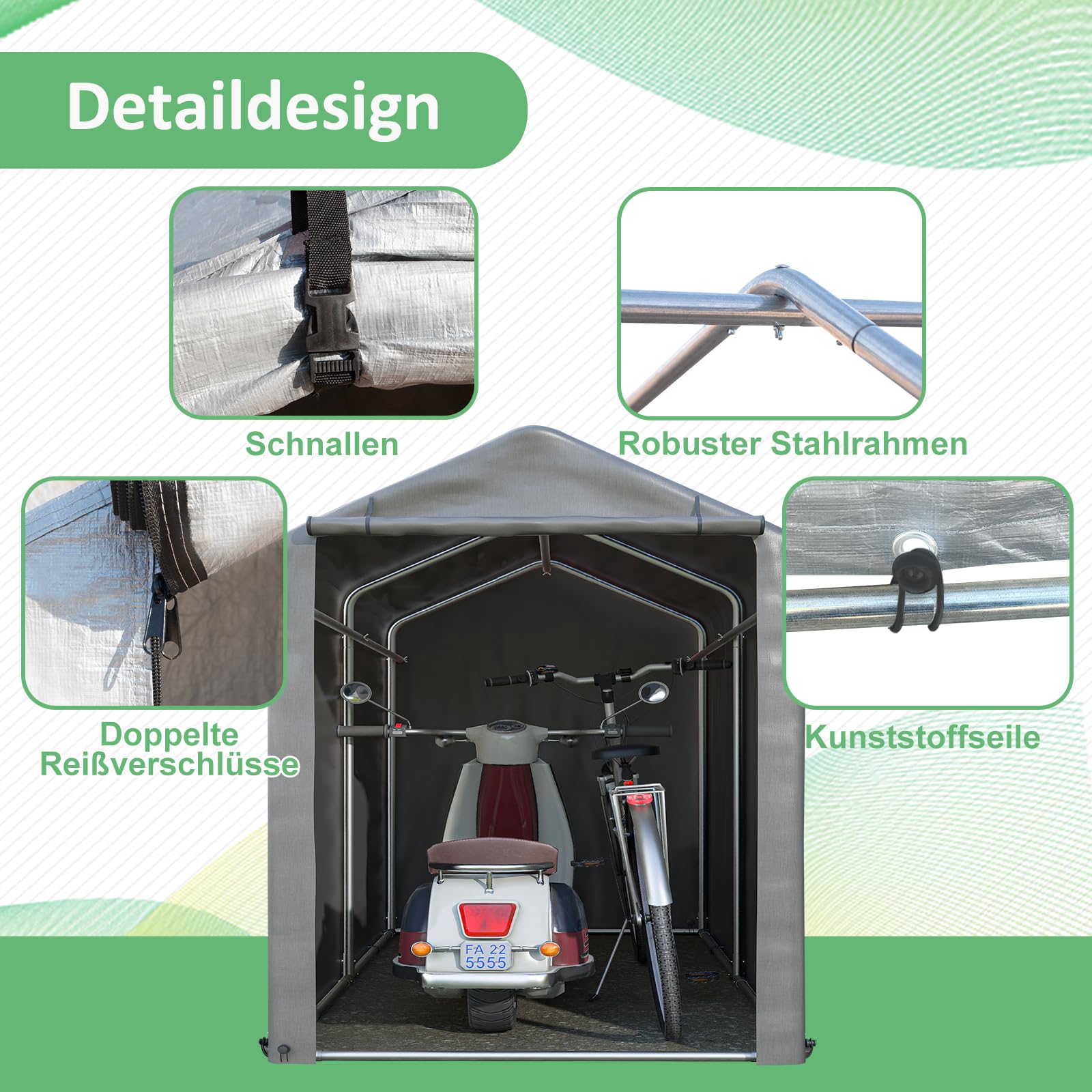 Thanaddo Fahrradgarage 100x187x160cm, Gartenschuppen Geräteschuppen Lagerzelt Carport Gerätezelt, Dunkelgrau