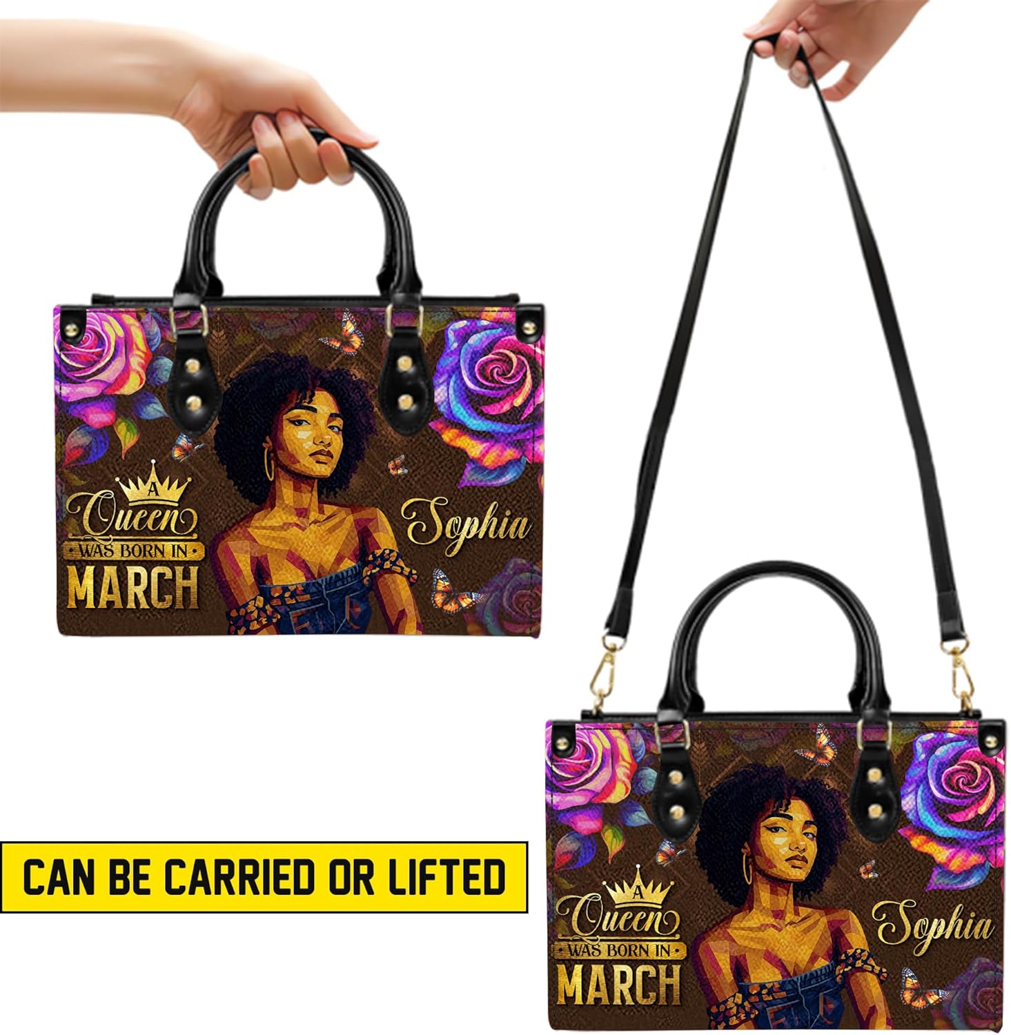 Personalized Black Women Leather Bag, Custom Name African Purses and Handbags Gifts for Mom Birthday Christmas Mothers Day - Image 5