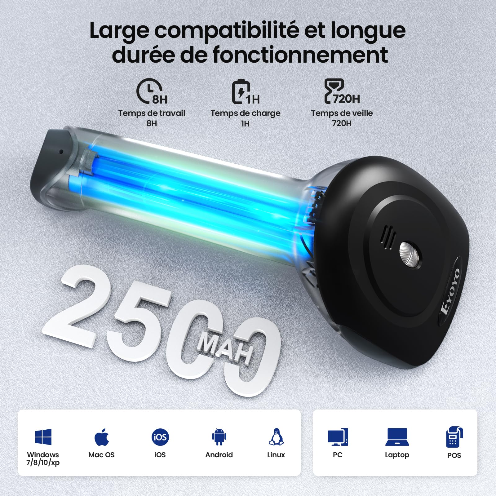 Eyoyo Lecteur de Codes-Barres sans Fil 1D 2D 2.4G USB Portable