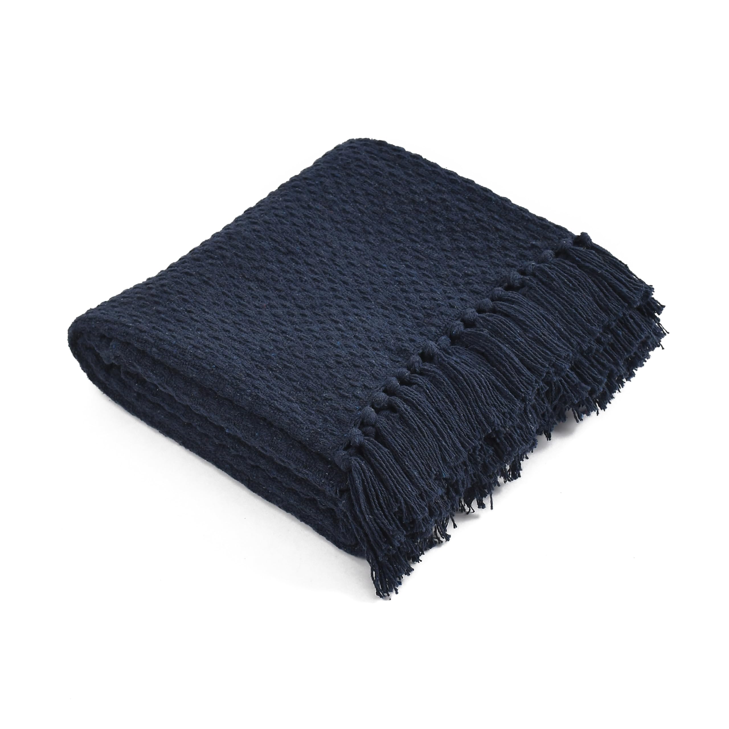 SASHAA WORLD Weaved Navy Cotton Throw | Ideal for Your Home, Living Room, Sofa, Bed, Chair, Picnic & Used for Gift | 130X180 cm 1