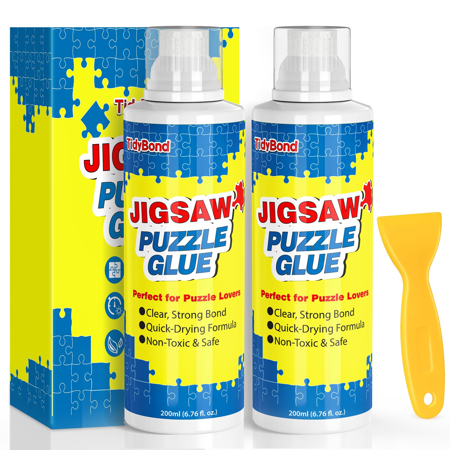 Jigsaw Puzzle Glue 200ML x 2, Clear Quick-Dry Sealer with Sponge Tip