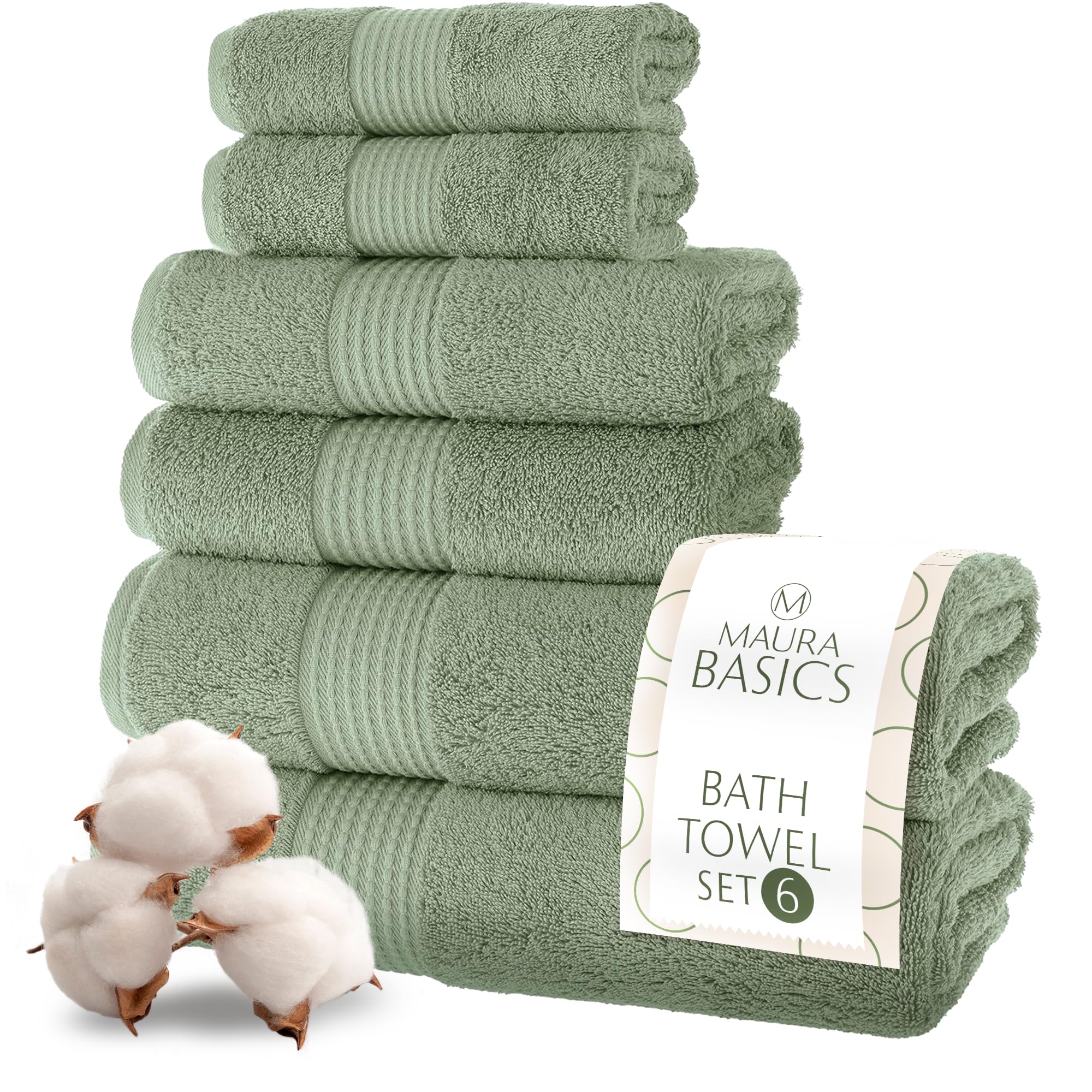 MAURA Basics Bath Towel Sets for Bathroom with Hanging Hook Loops. 2 Bath Towels, 2 Hand Towels, 2 Washcloths, Soft, Durable, Long Lasting and