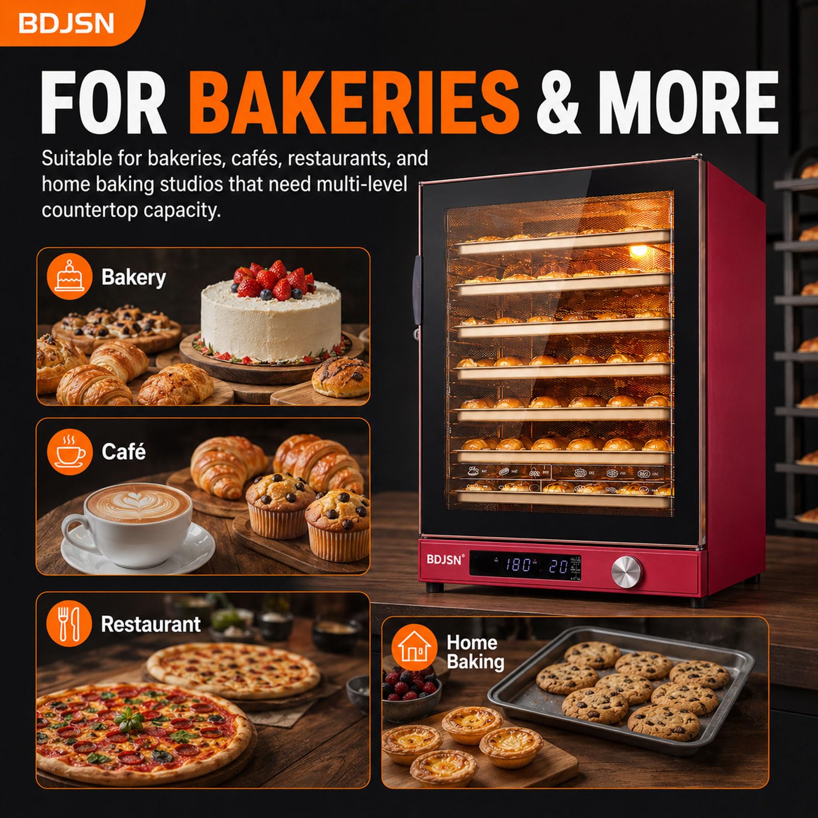 Four À Convection Professionnel 120 L, 15 Niveaux Pour Cuisson, Fermentation Et Séchage, Circulation D’air Chaud À Double Ventilateur, 25–260 °c, Minuterie 999 Min, 3200 W, Pour Pain, Gâteaux