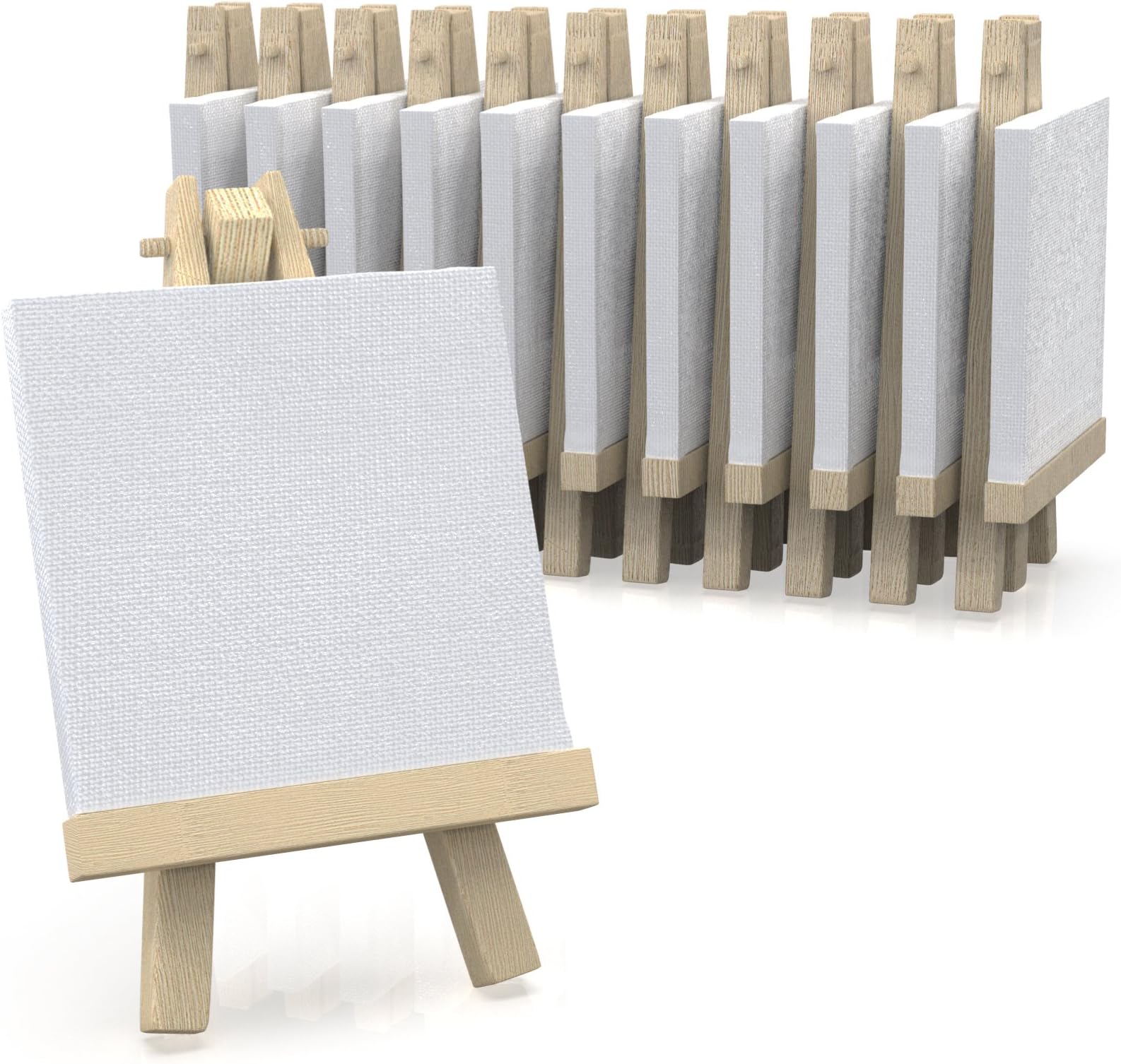 Academy Art Supply Mini Canvases with Easels, Pack of 12 3 x 3 Inches, 100% Cotton, 8 oz Gesso-Primed Stretched Canvas & Solid Pine Wood Easels, Art Supplies for Acrylic Pouring and Oil Painting