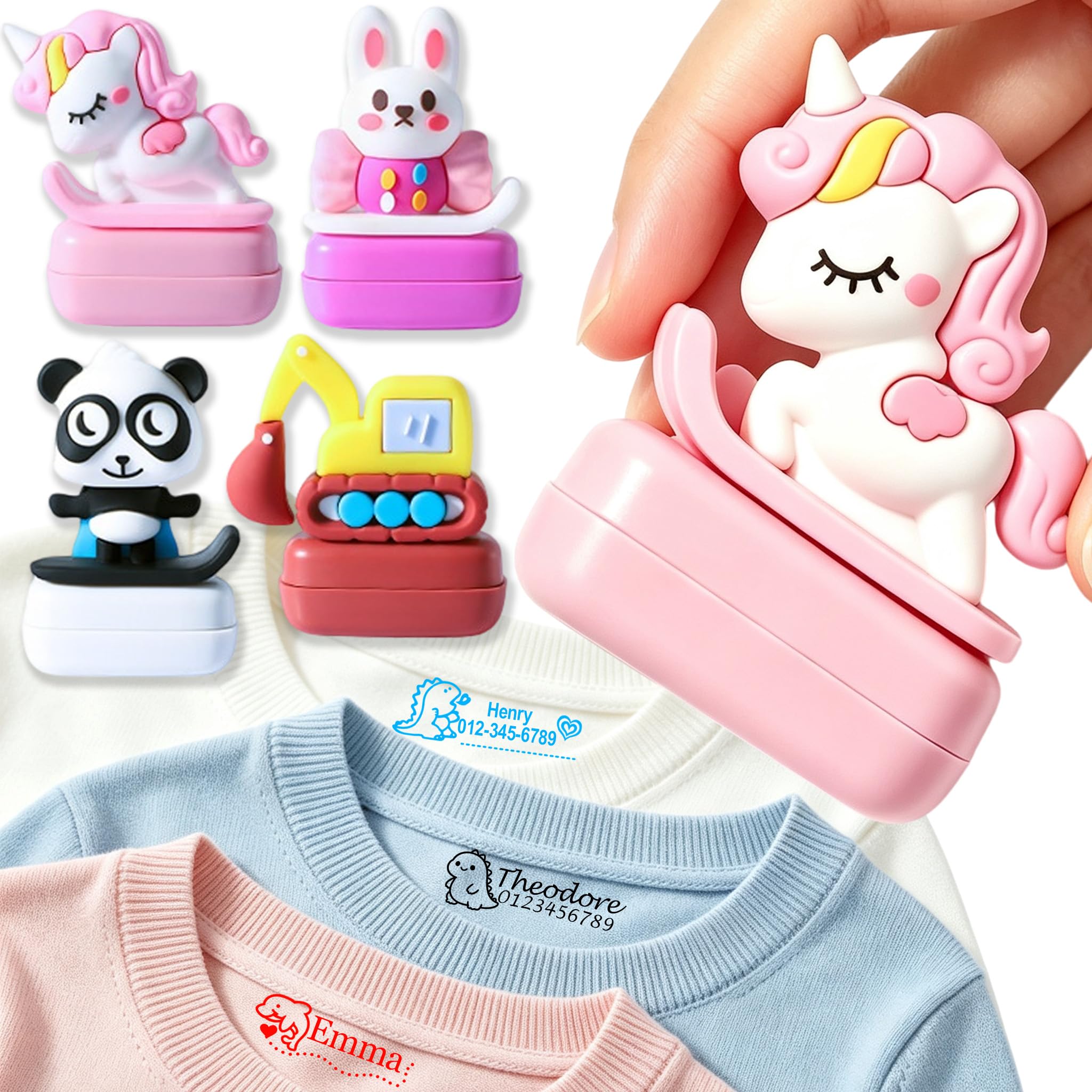 Fxfocra Custom Kid Name Stamp, Personalized Self-Inking Stamper for Clothes