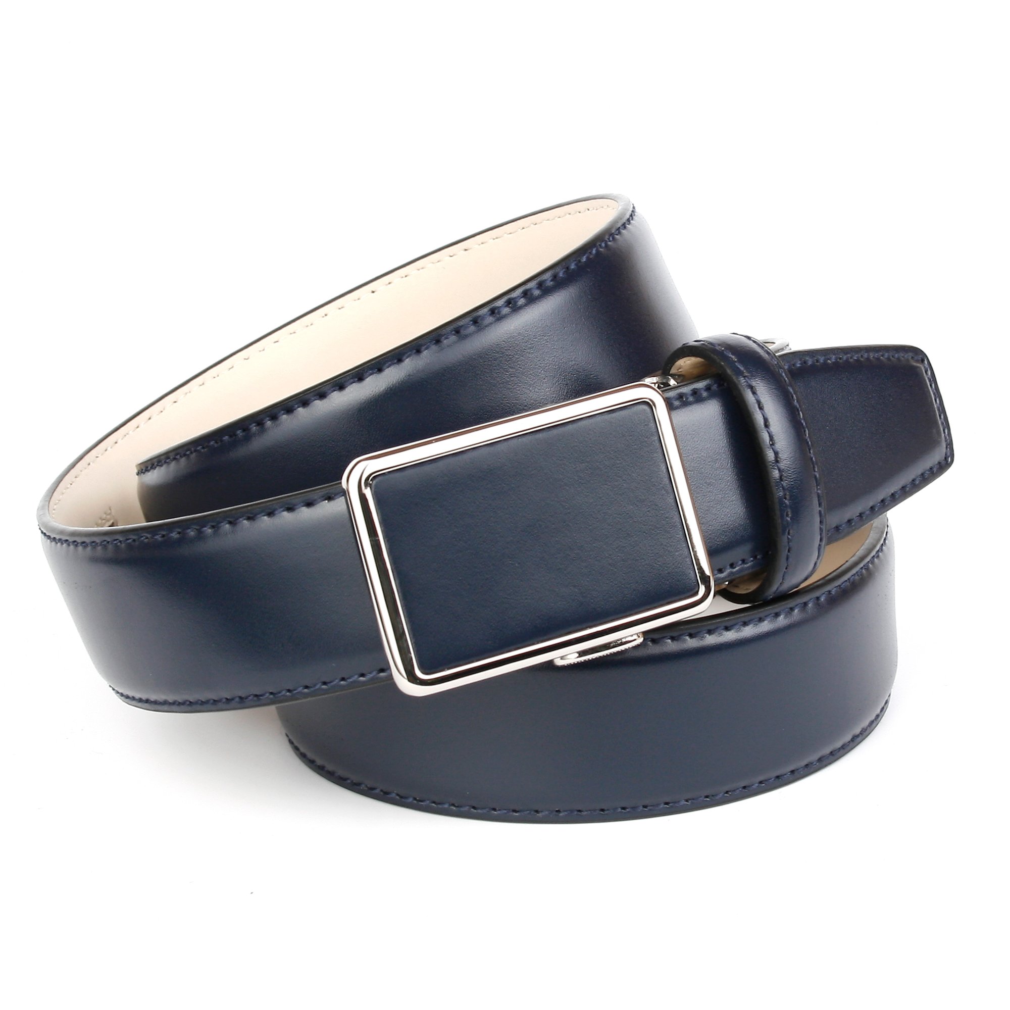 Anthoni Crown Ledergürtel Herren, Blau, glattes Leder, silberfarbene Automatik Schnalle, Breite 35 mm, für Jeans und Anzugshose, Modell 1117080