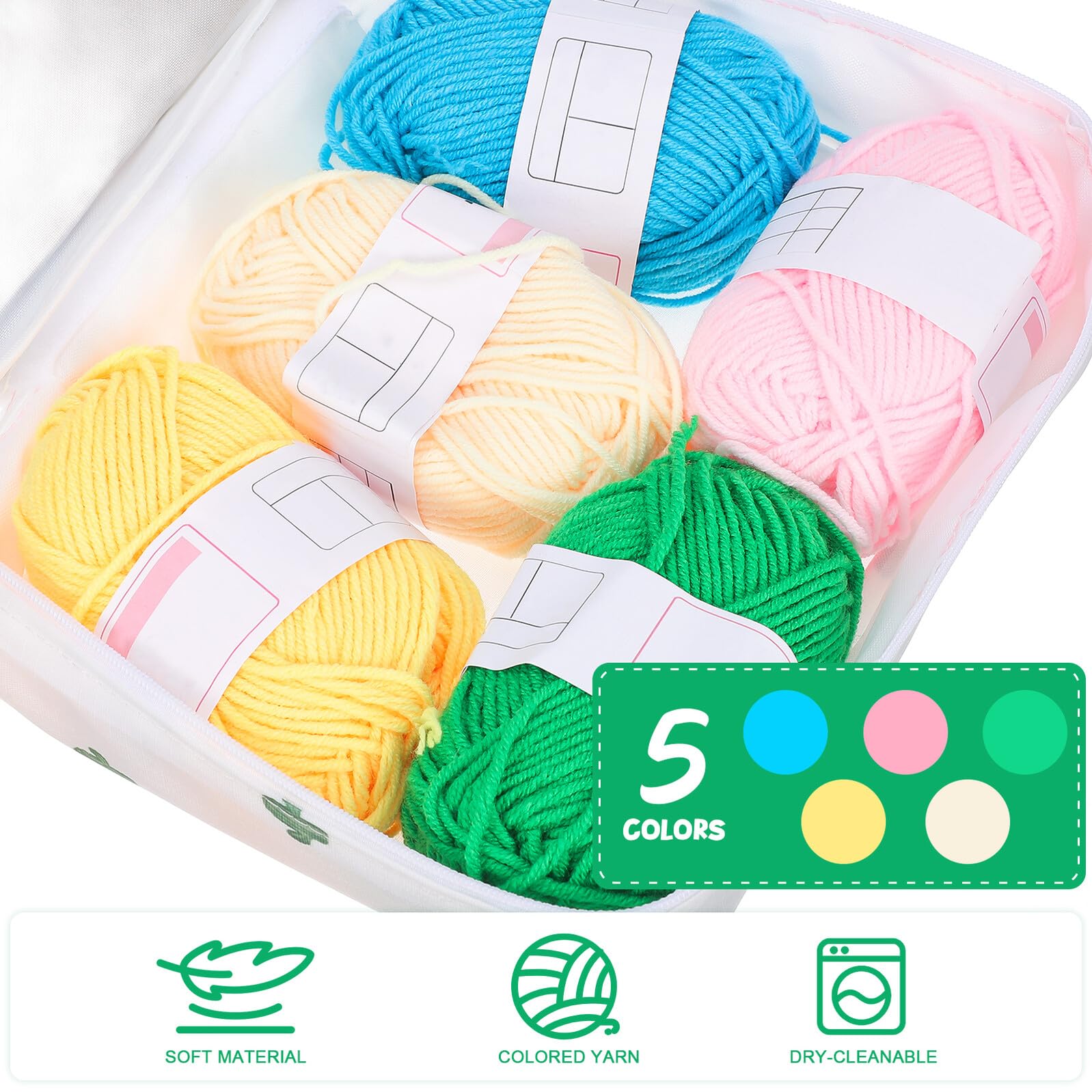 BELLIFFY Kit de Crochet para Principiantes con white de Plástico Hilo Ganchos Resistentes y Accesorios Completos con Bolsa Portátil para Manualidades