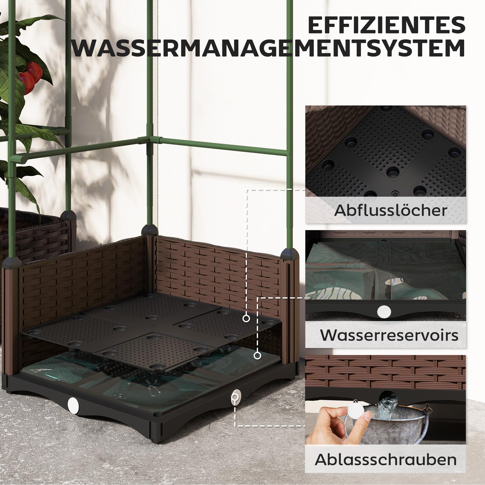 Outsunny Hochbeet mit Rankgitter Pflanzkasten 3er Set 40 x 40 x 125 cm