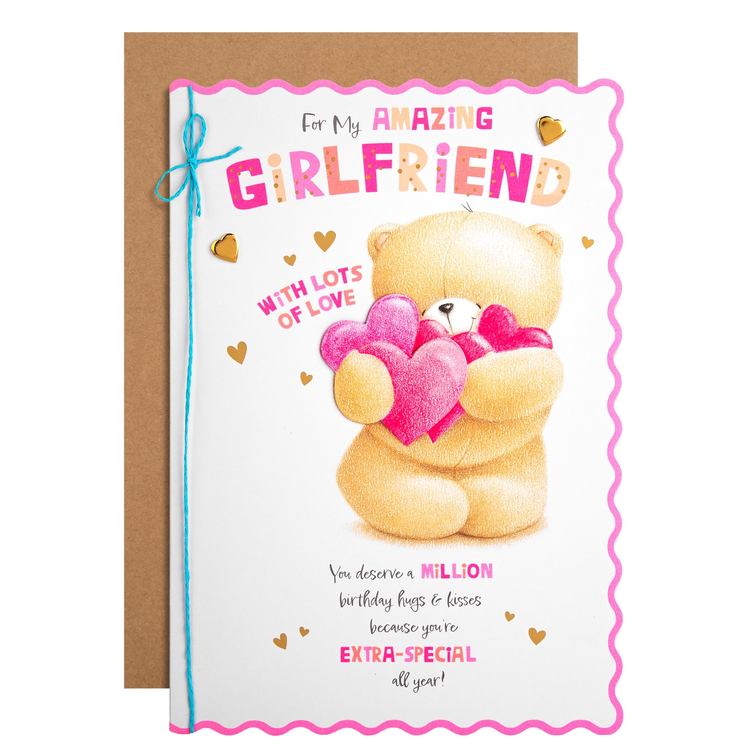 Hallmark Birthday Card for Girlfriend, Cute Forever Friends with Hearts Design, Pink, Blue