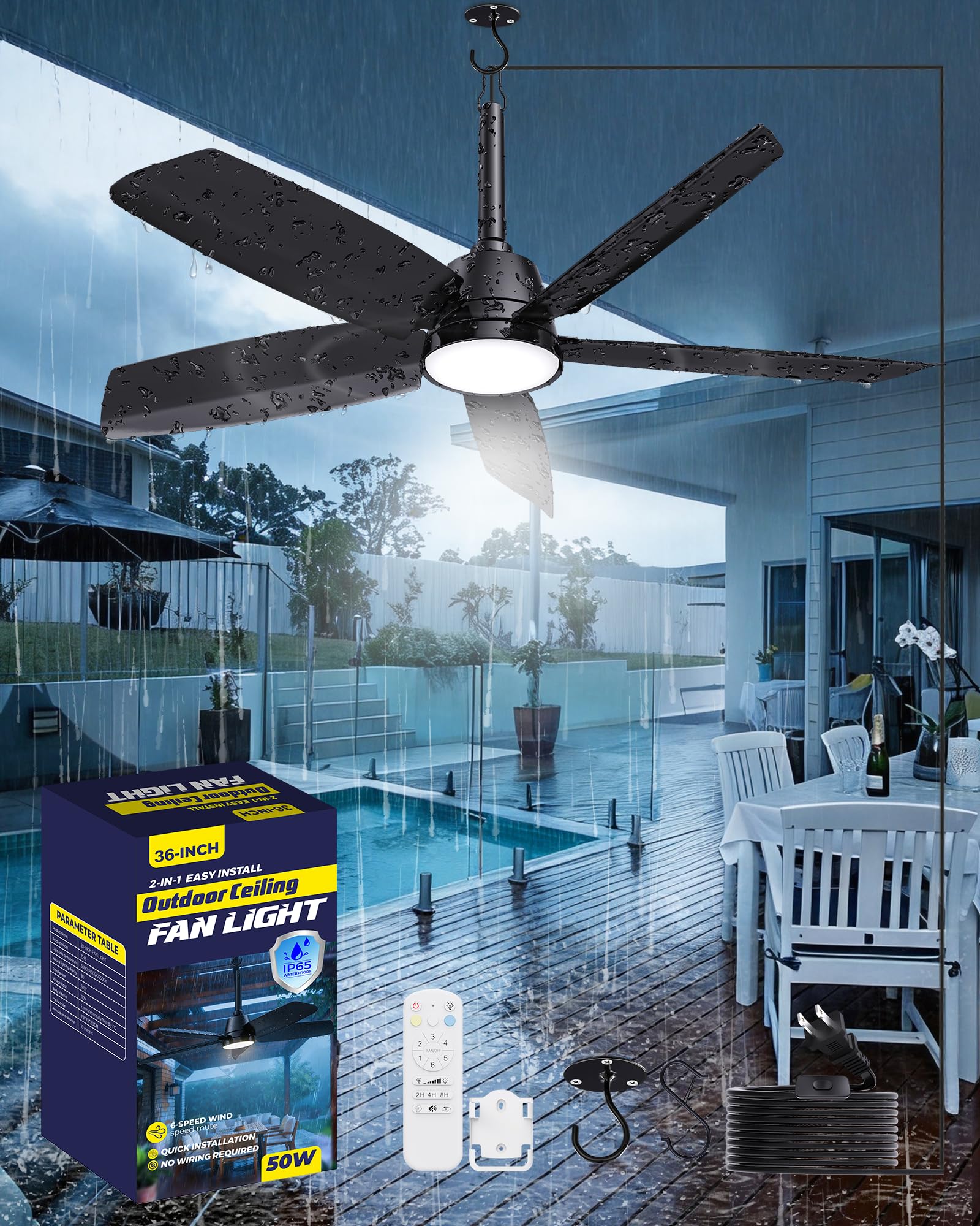 Photo 1 of LANMEL 36 Inch Outdoor Ceiling Fan with Light and Remote