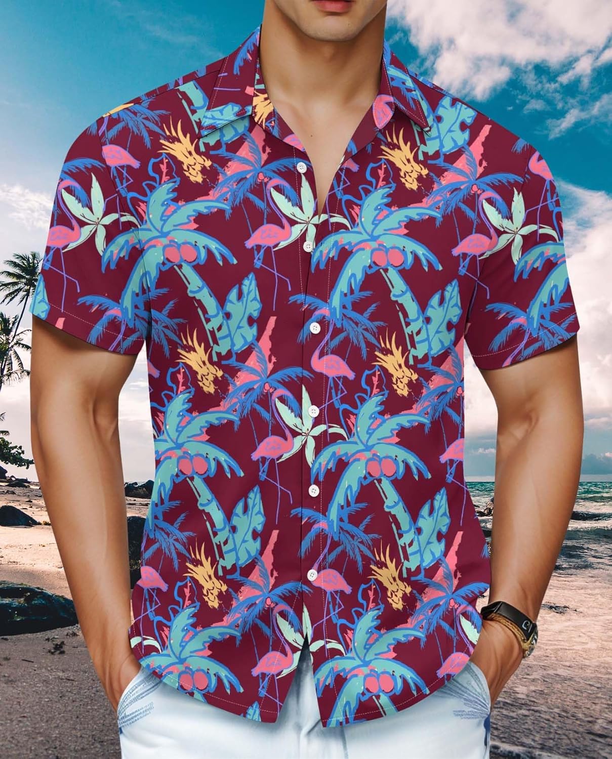 Casual Short Sleeve Button Down Shirts for Men Tropical Floral Holiday Beach Shirts Summer Trendy Collared T Shirts