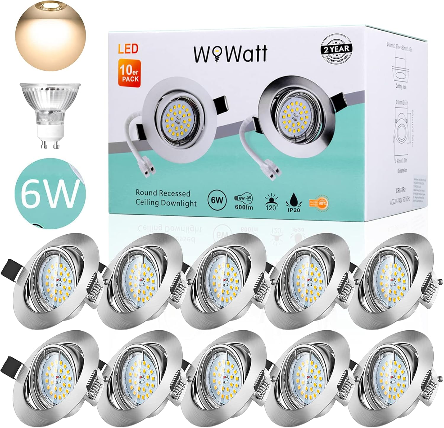 Witte LED inbouwspot BRUGGE 5W dimbaar, kantelbaar, warmwit licht. - BV