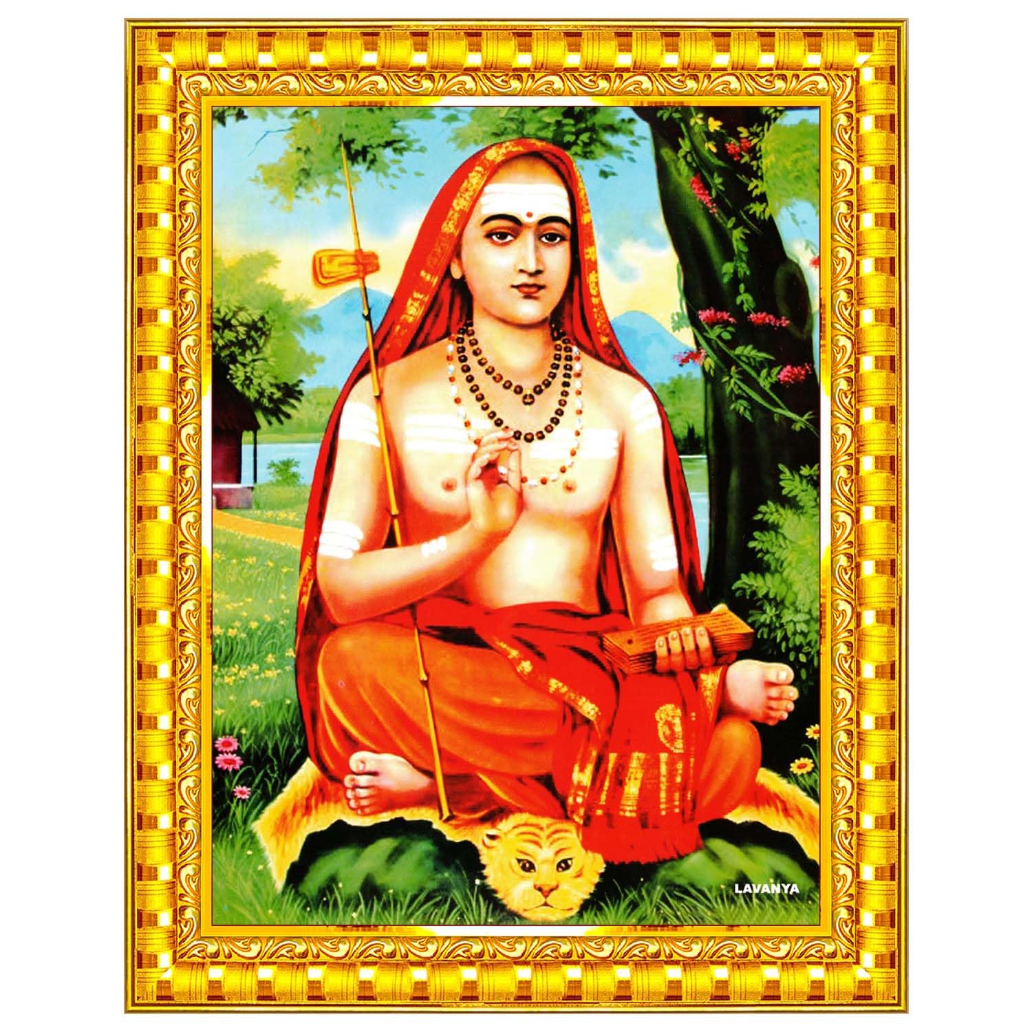 Adi Shankaracharya Sankaracharya Shankara Wall Painting Framed Home Decor (Wood,Matte,Gold,Small Size,6 x 8 Inch) R892S-image-12