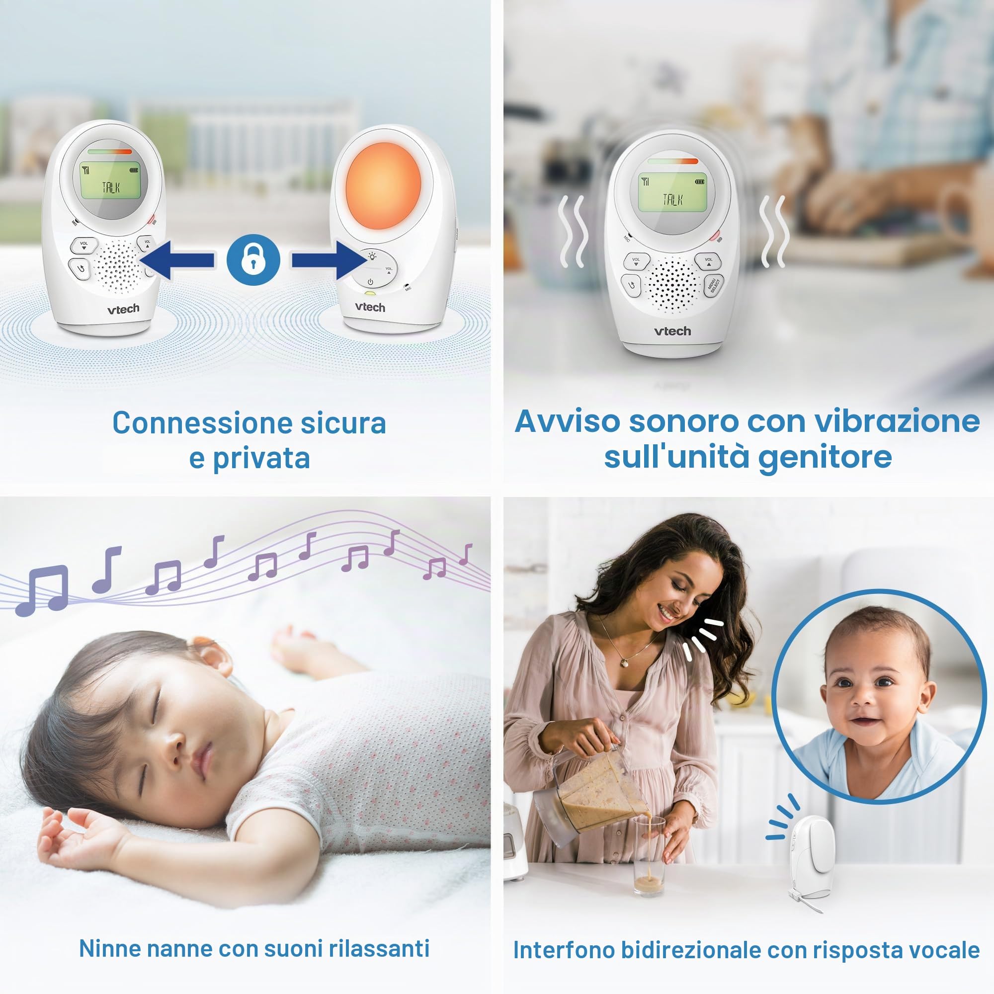 VTech DM1211 - Baby monitor audio a lungo raggio, baby monitor con conversazione a 2 vie, display del livello di rumore, sensore di temperatura, suoni rilassanti, clip da cintura
