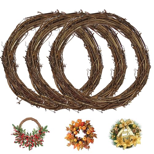 3PCS 14 Inch Natural Grapevine Wreath Ring, DIY Craft Base